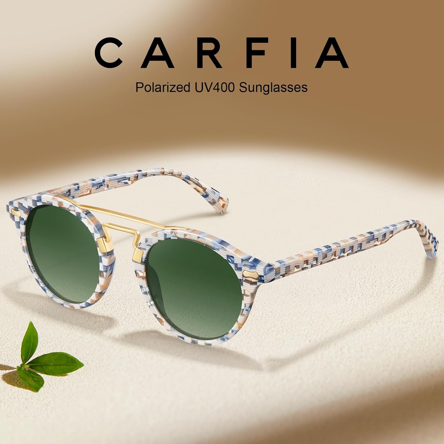 CARFIA Small Face Acetate Double Bridge Sunglasses for Women Polarized UV Protection, Retro Metal Brow Eyewears Round Sunnies - Image 5