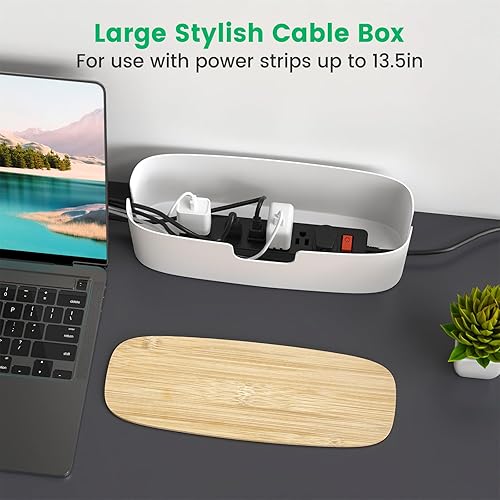 Miniatura 6 de Caja grande de organización de cables, caja organizadora de cables con tapa de bambú para un hogar y oficina seguros, organizador de cables para
