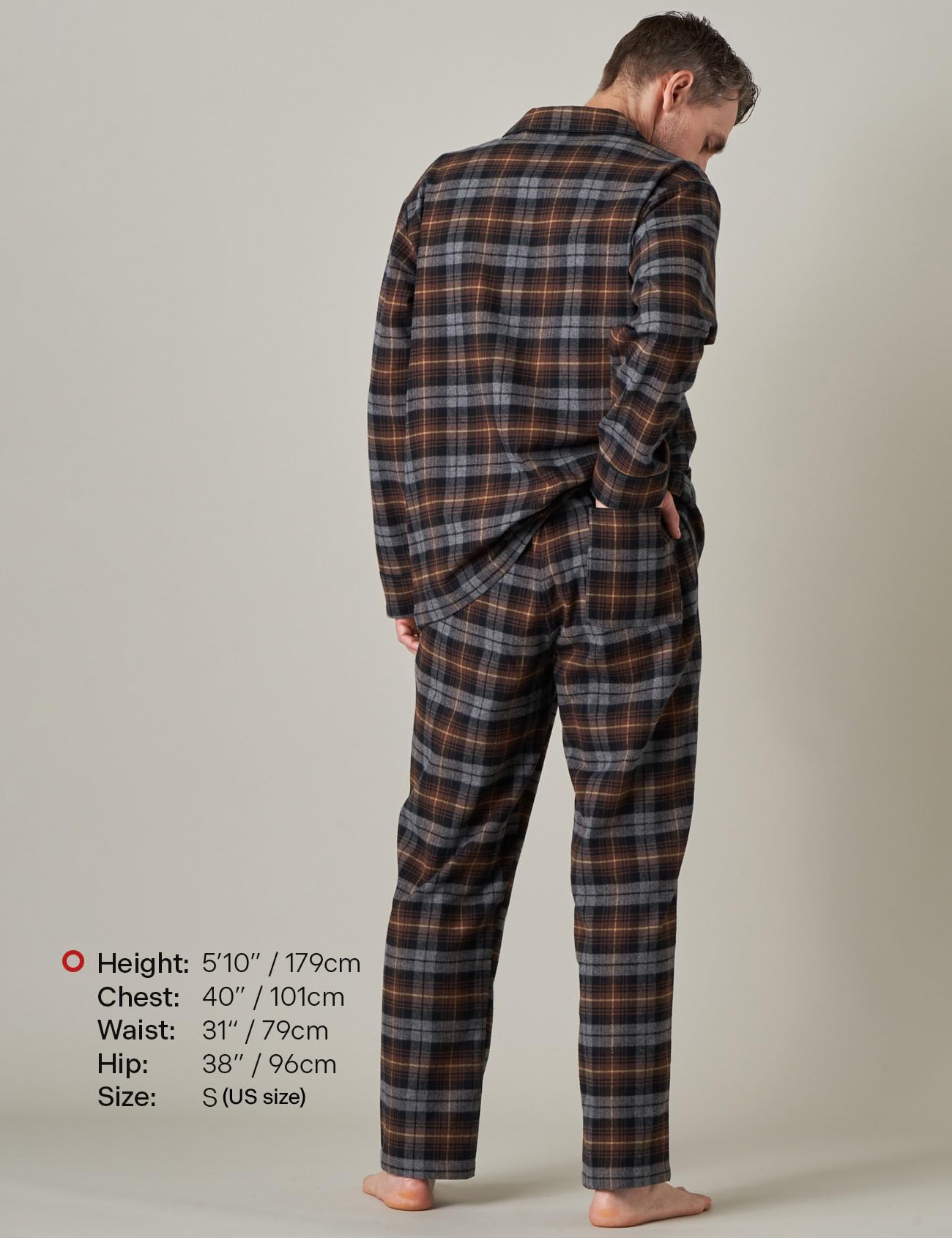 LAPASA 100% Cotone Flanella Completo Pigiama da Uomo a Quadri con Tasche e Coulisse, Set Maglia & Pantaloni M95