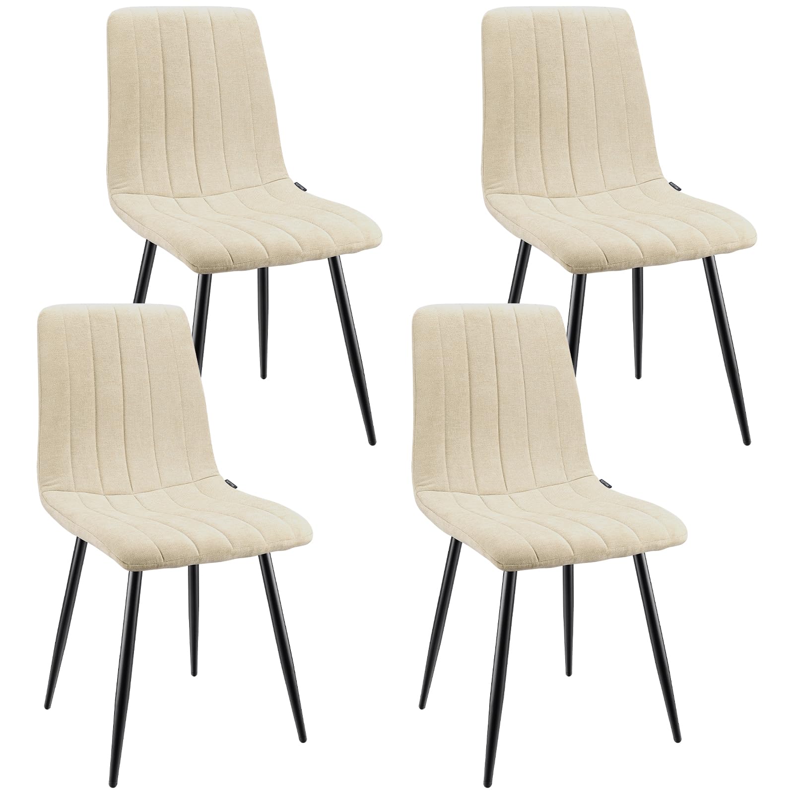 WAFTING Set di 4 Sedie da Pranzo, Sedie a Righe Imbottite con Schienale Alto con Pieds in Metallo, per Sala da Pranzo, Soggiorno, Cucina e Reception, Beige