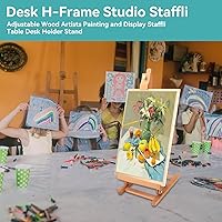 Vista 2 de Caballete de estudio con marco en H de escritorio, soporte de escritorio ajustable para pintar y exhibir artistas de madera