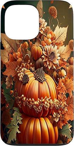 Funda para iPhone 13 Pro Max con diseño de hojas otoñales y calabazas
