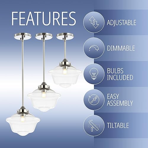 Miniatura 5 de JONATHAN Y JYL3517B Kurtz - Colgante LED de metal  cristal ajustable de 9.5 pulgadas, contemporáneo, transicional, regulable, comedor, sala de