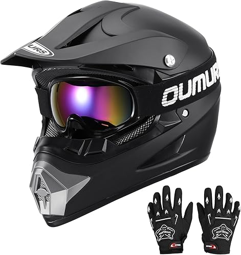 DOT - Casco de motocross para niños, ATV con guantes y gafas para niños y niñas de 5 a 14 años, casco de cuatro ruedas para niños, motocross, BMX,