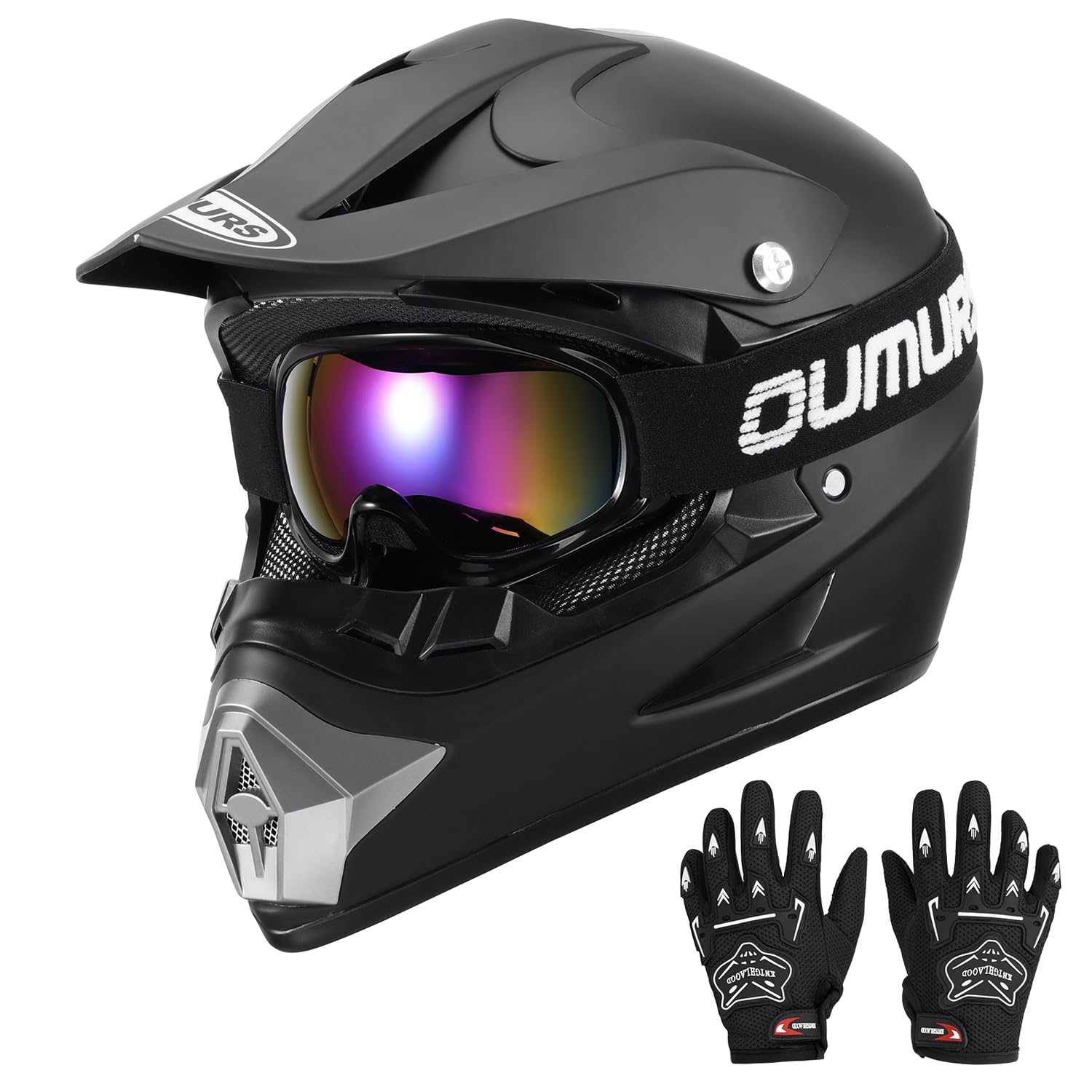 OUMURS DOT Youth Dirt Bike Helmet,Kids ATV Helmets with Gloves Goggles for Youth Boys Girls 5-14 Ages,Four Wheeler Helmet Kids Motocross BMX MX UTV