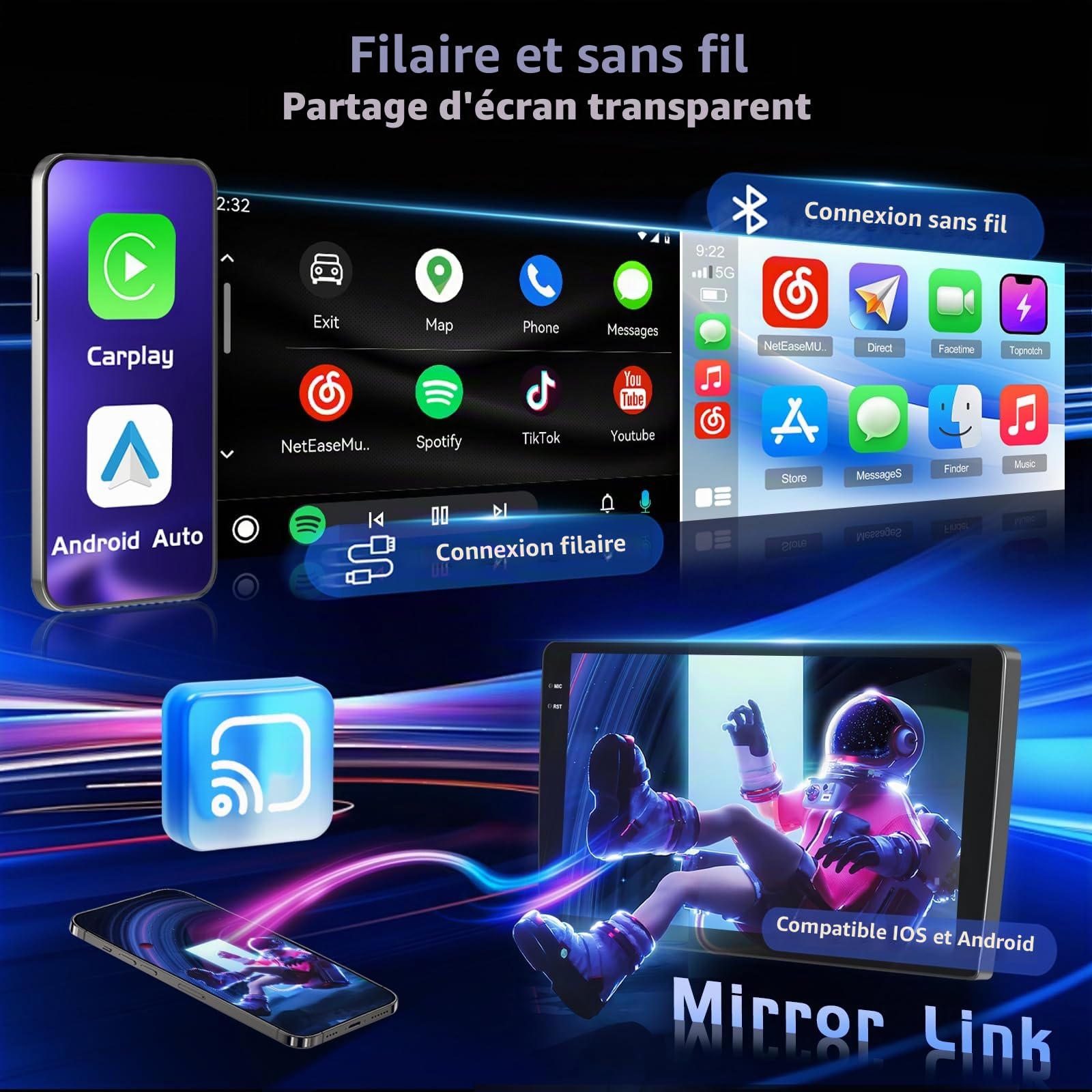 Hikity 4+64G 9" Autoradio Android pour Peugeot 207 2006-2015