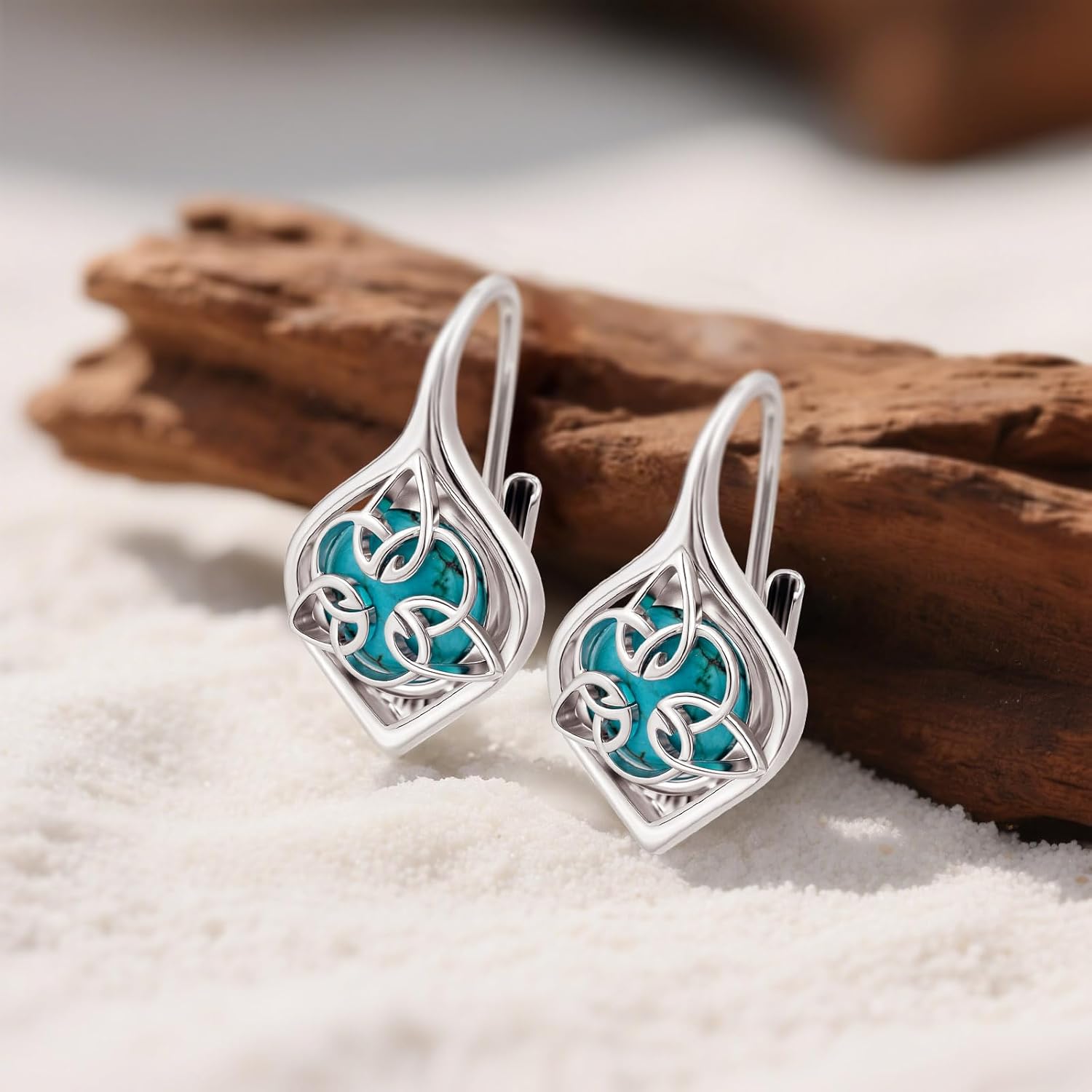 Celtic Turquoise Earrings 925 Sterling Silver Genuine Turquoise Celtic Earrings Western Jewelry Gemstone Turquoises Jewelry Gifts for Women