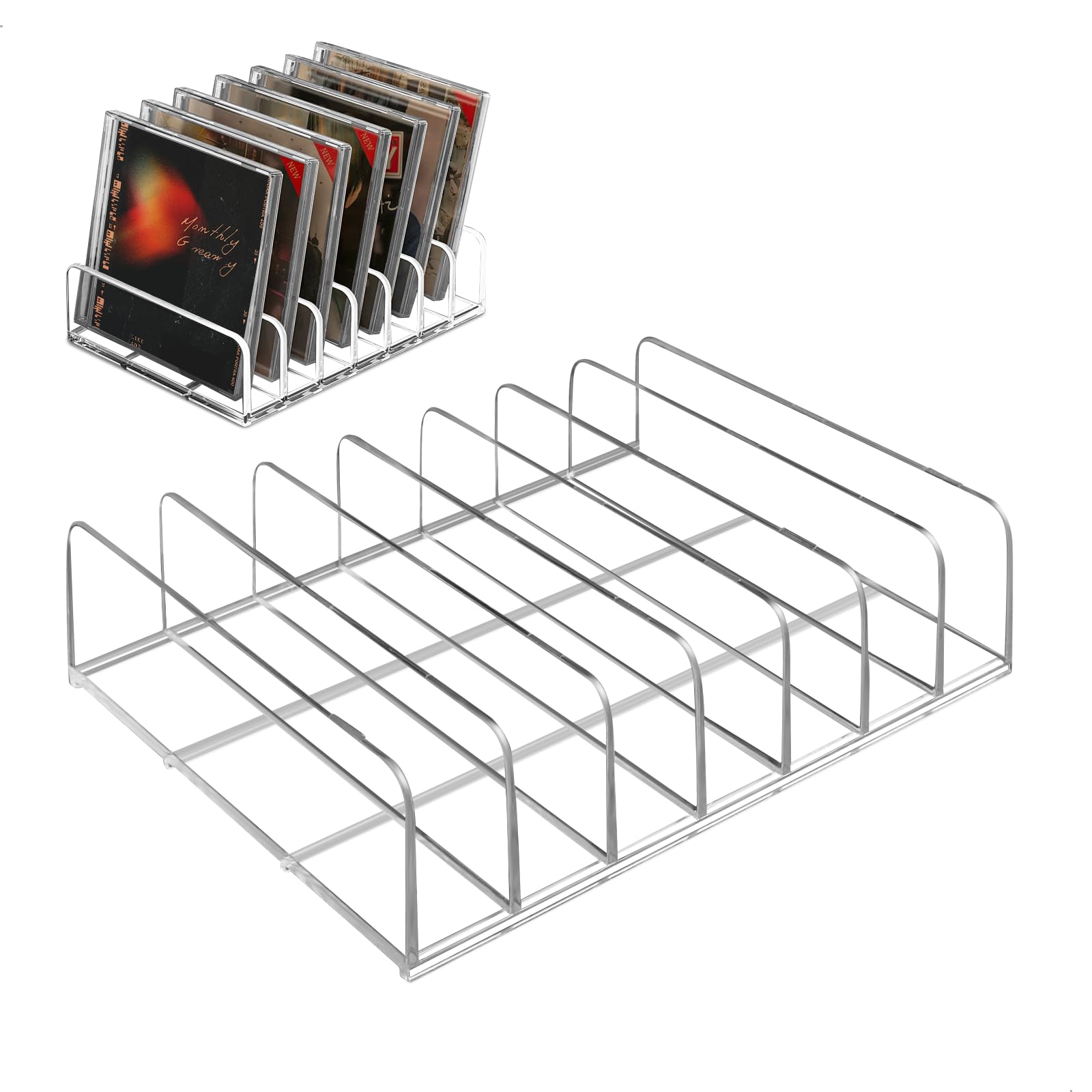 Porta CD Tavolo, Supporto CD in Acrilico Trasparente, Organizzazione per CD e Dvd con 7 Scomparti, Porta Vinili -Può contenere fino a 7-14 Custodie Standard(17x12.5x4cm)