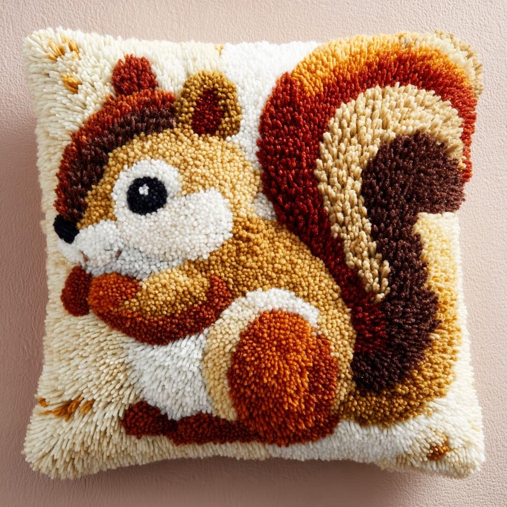 WallustrioaW DIY Latch Hook Cushion Kit,Animal Squirrel