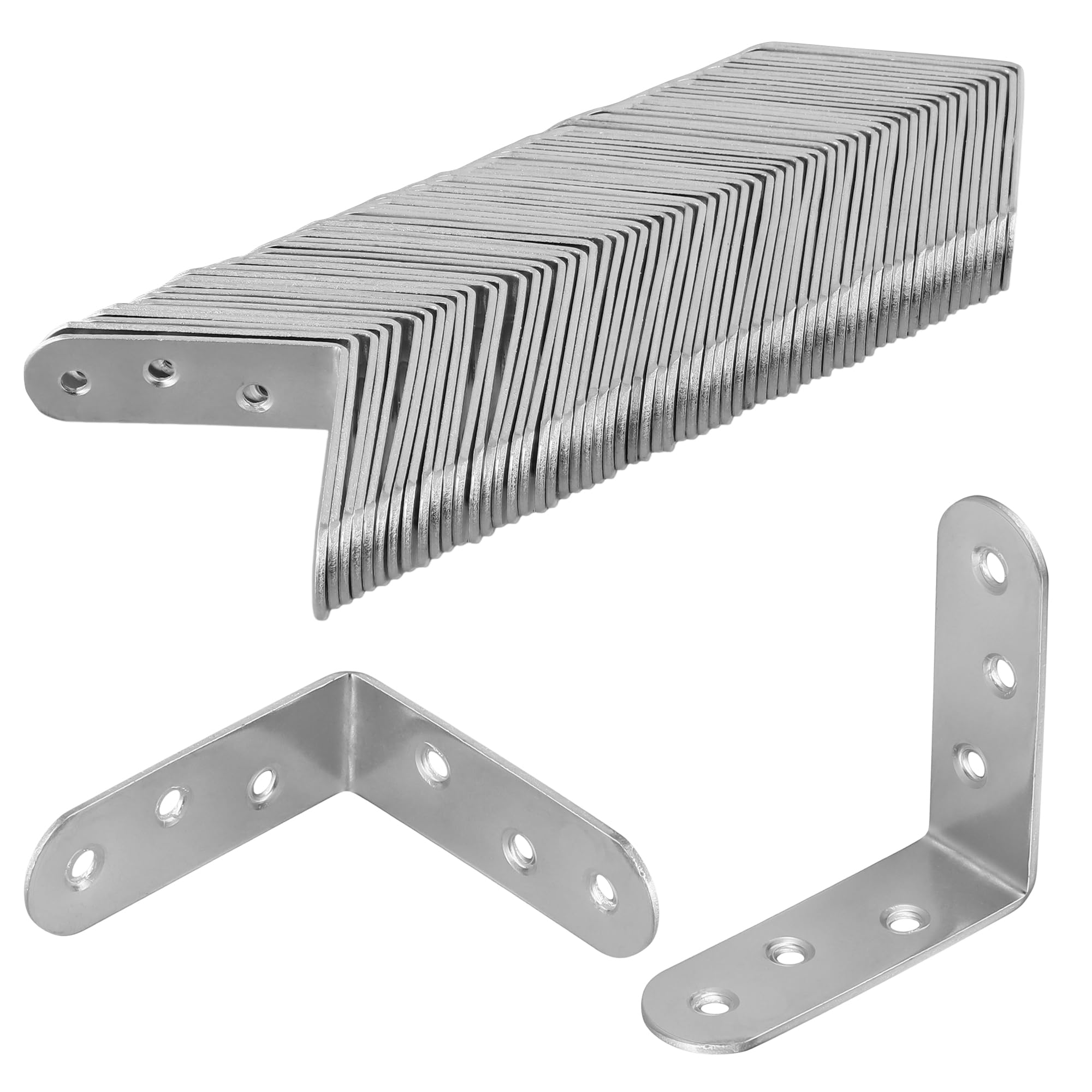JOIKIT 60 PCS 60 x 60 x 20mm L Shaped Bracket, Silver Right Angle Metal Bracket for Wooden Furniture, Shelves