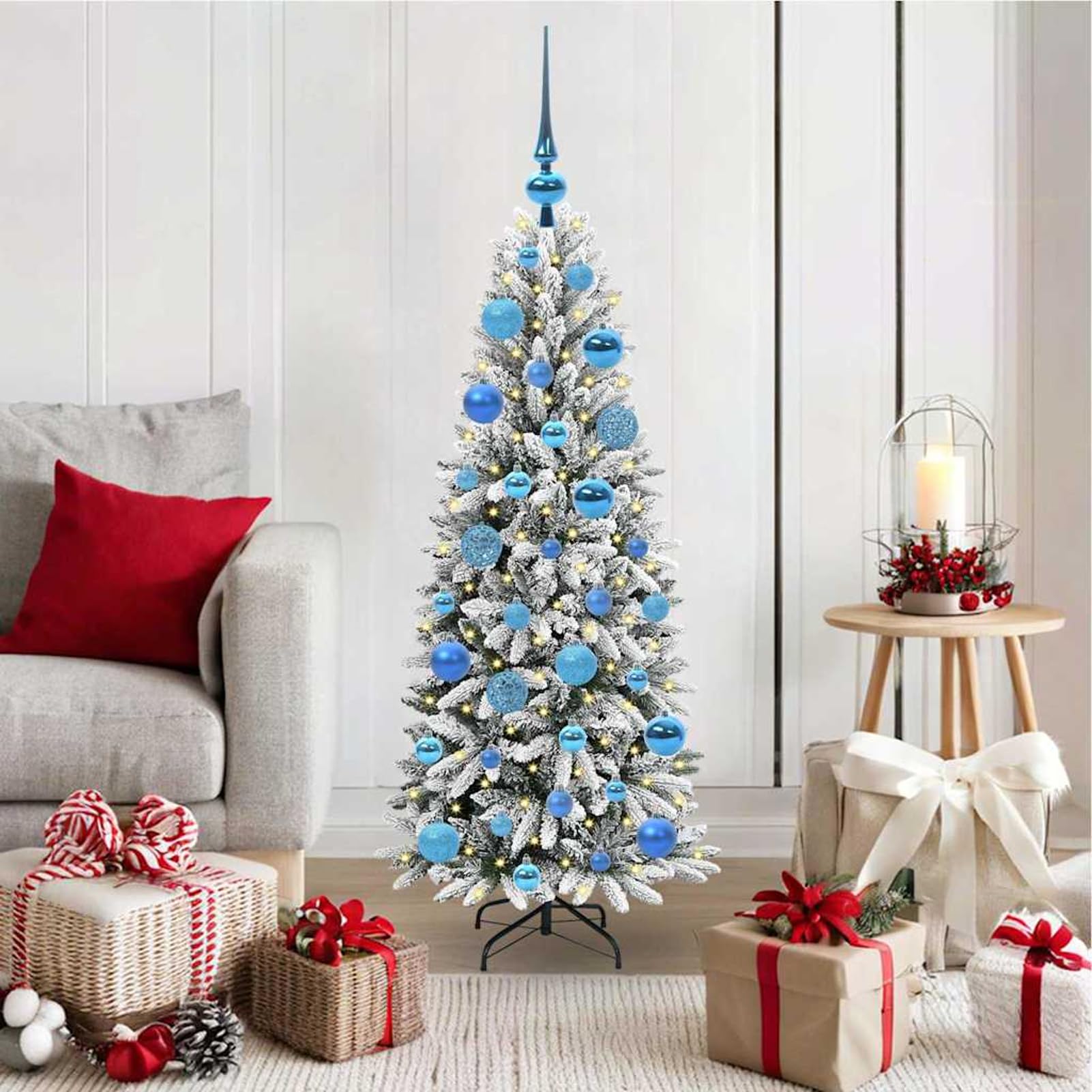Gecheer Albero di Natale Bianco LED, 53 cm, Realizzato in PVC, Decorazioni festive, Atmosfera accogliente, per Interno ed Esterno