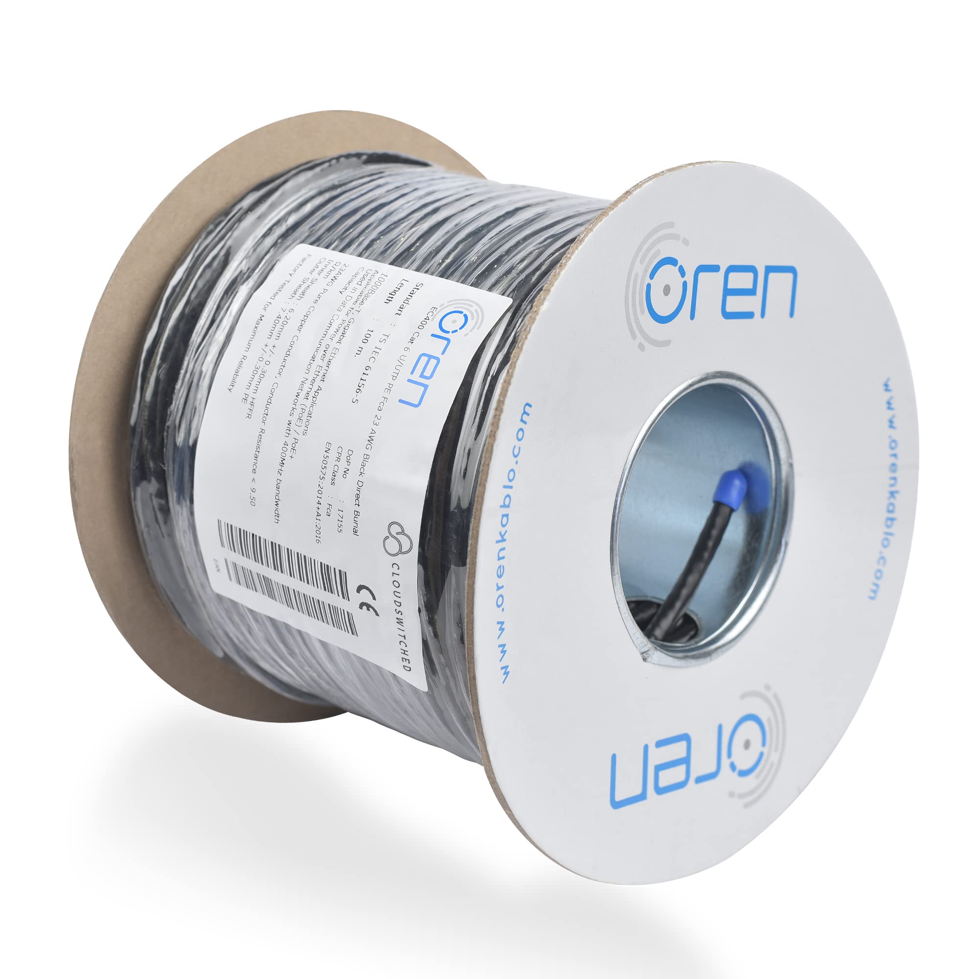 Oren CAT6 100m Cavo Ethernet da Esterno - Interramento Diretto - 23 AWG Cavo in Rame Nudo- 400 MHz Larghezza Banda UTP Cavo di Rete LAN Internet- senza alogeni, anticorrosivo – Gigabit