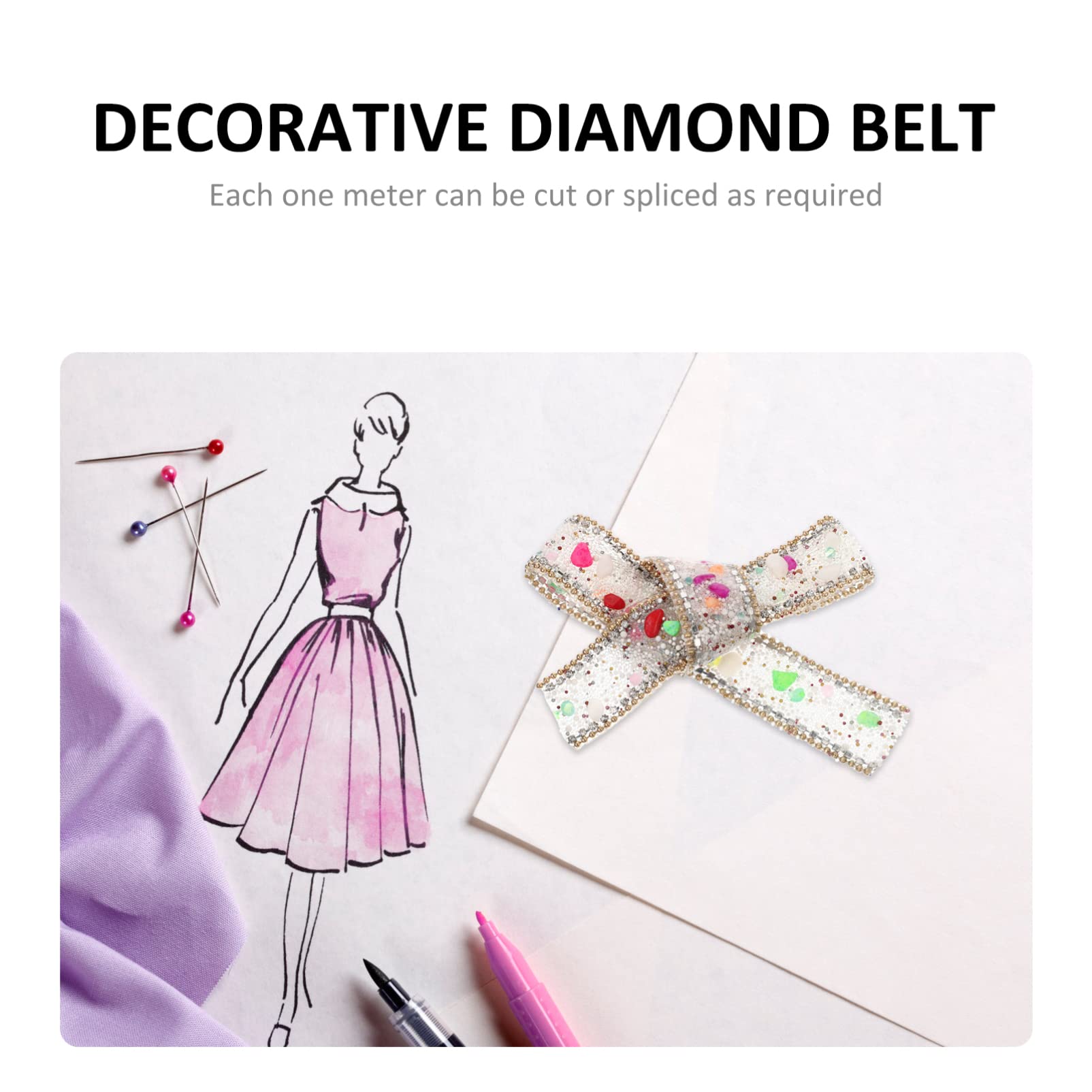 Weißes Kristall-Strassband, Diamant-Bling-Rolle, künstlicher Edelstein, Perlenapplikation, Kettenverzierung, Nähzubehör für DIY, Hochzeit, Brautkleid, Telefondekoration, 2,5 cm breit, 1 Meter (bunt)