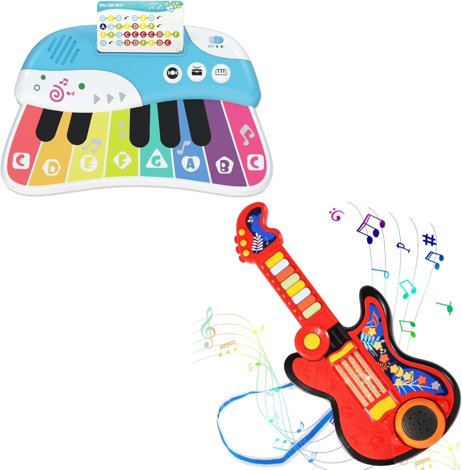 Baby Piano Keyboard Toy for Toddler and 4 in 1 Kid Guitar and Piano Birthday Gift for 1-4 Year Old Boy Girl