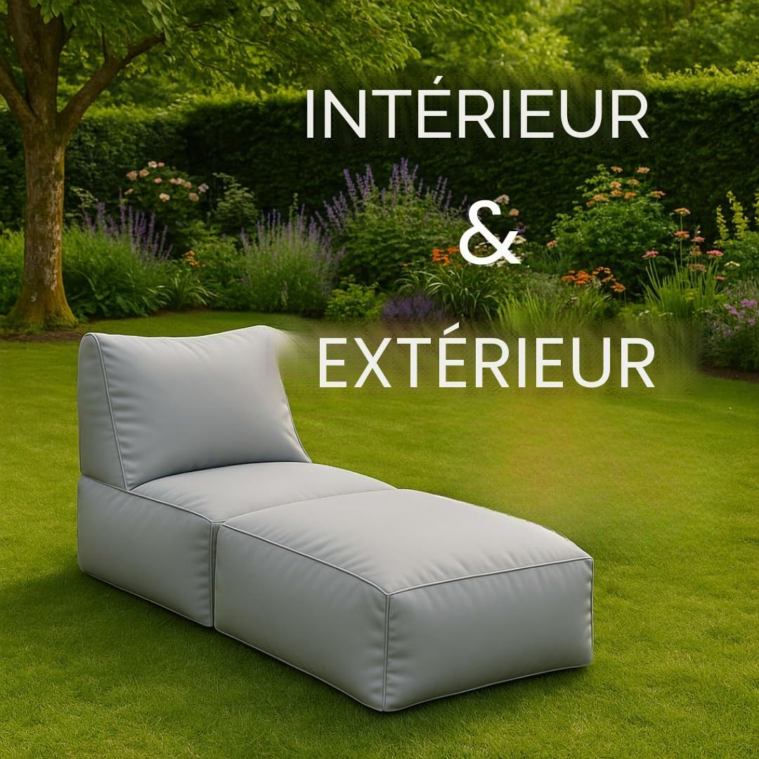 chilly pilley Pouf Pliable pour s'asseoir et s'allonger 2 en 1 - avec Remplissage EPS - Pouf géant - Enfants et Adultes - Coussin de Chaise Longue d'extérieur - Plusieurs Couleurs, crème