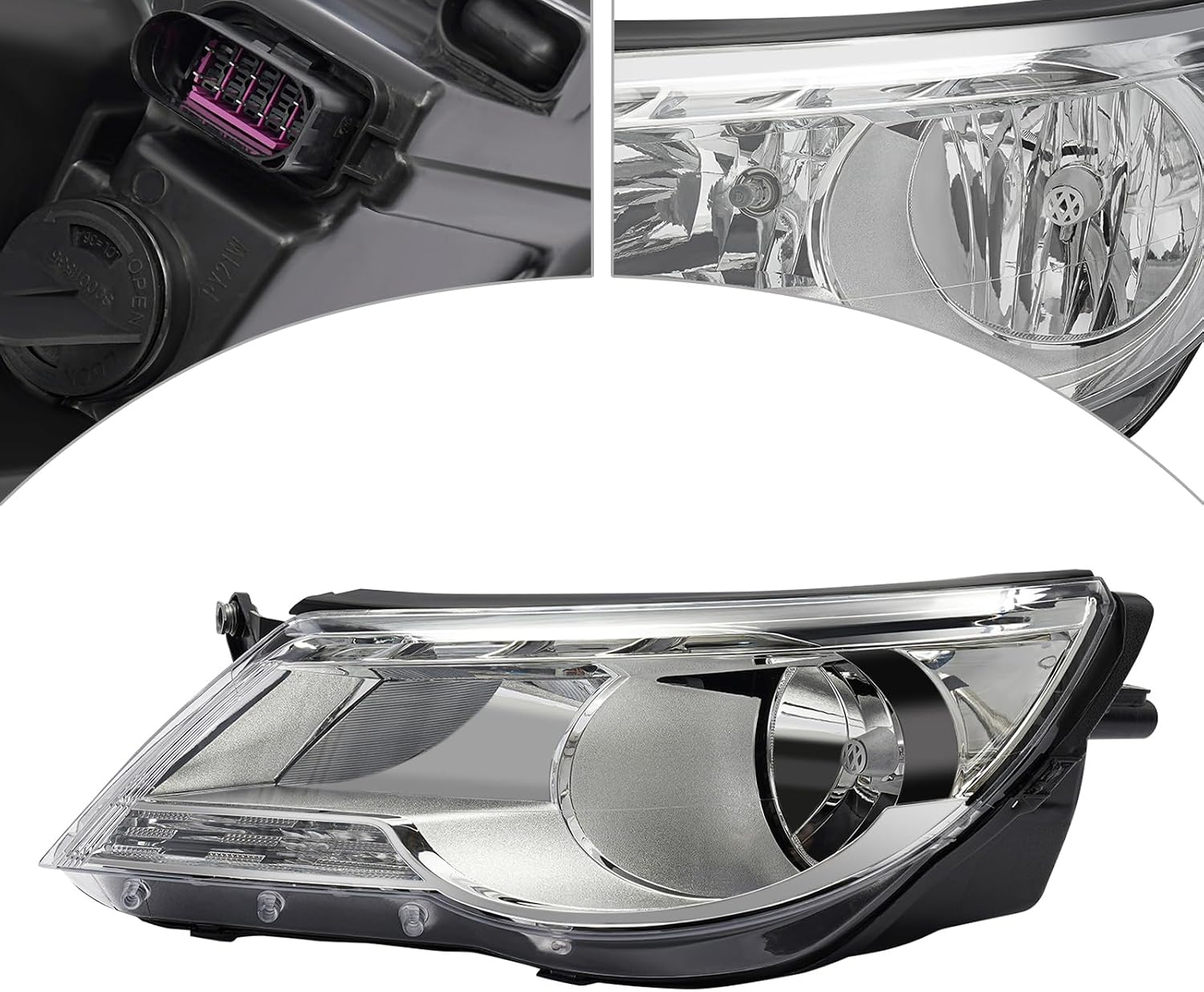 LYNICESHOP Halogen Headlight Assembly for 2009-2011 Volkswagen Tiguan, Left Side Set Compatible with Halogen Models Replacement for OEM 5N1941031AC (Left Driver Side)
