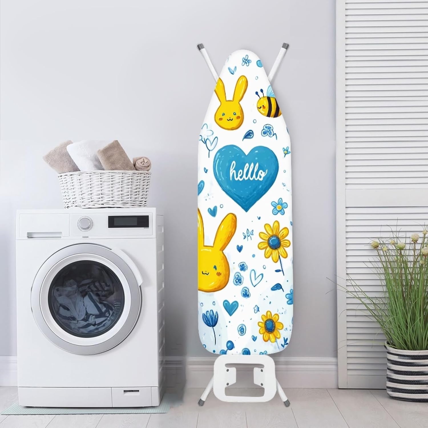 Iron Board Cover with Padding Standard Size Flower Blue Yellow Padded Ironing Board Covers 15x54 Heat Reflective Extra Thick Wide Non Stick Scorch and Stain Resistant Heatproof