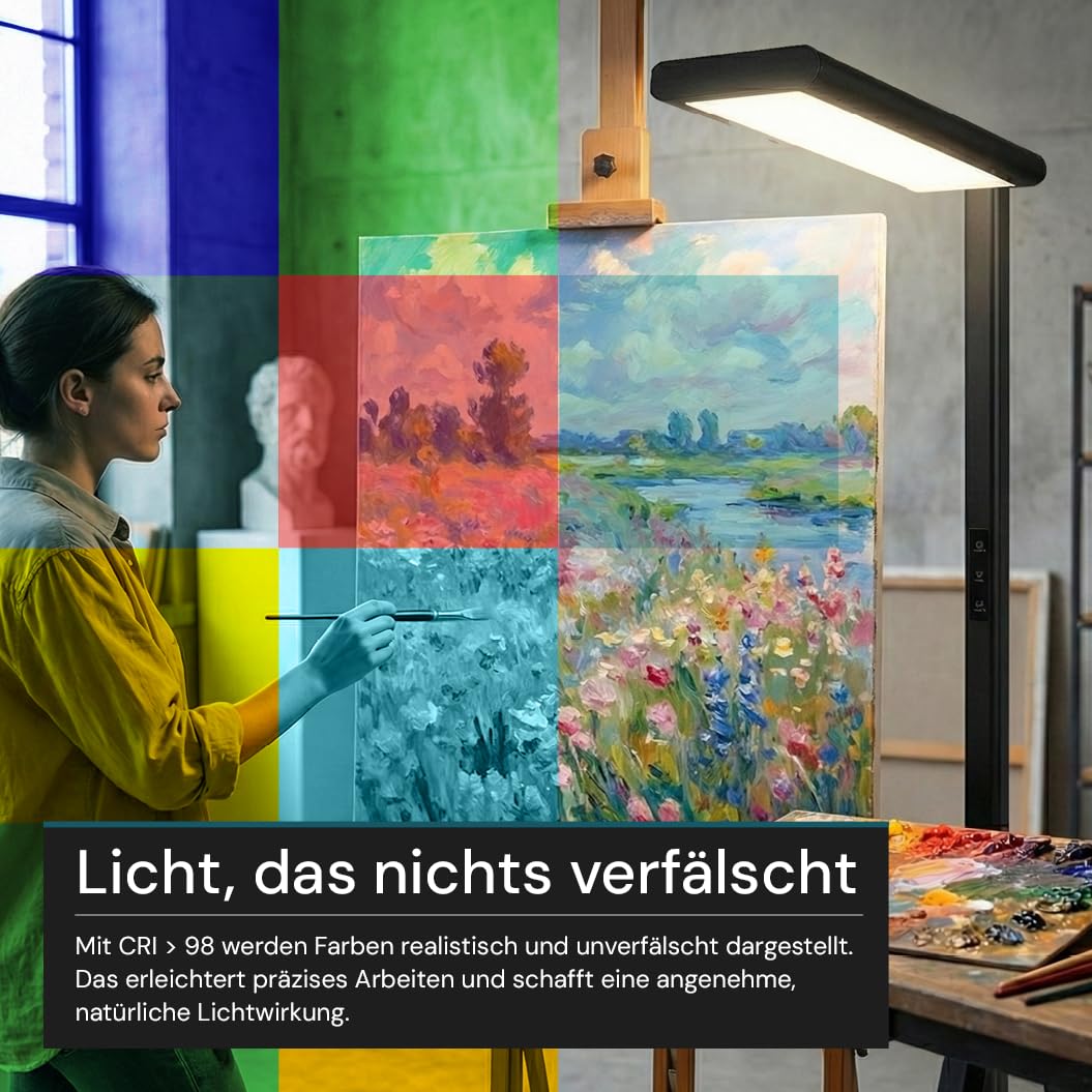 LUXULA LED Büro-Stehleuchte dimmbar, 60 W 3500 lm, 4000K Neutralweiß, Up/Downlight, UGR<16, CRI98, Touchbedienung, blendfreies Licht, Monitor, Büro, Arbeitszimmer, Homeoffice, modernes Design, Schwarz