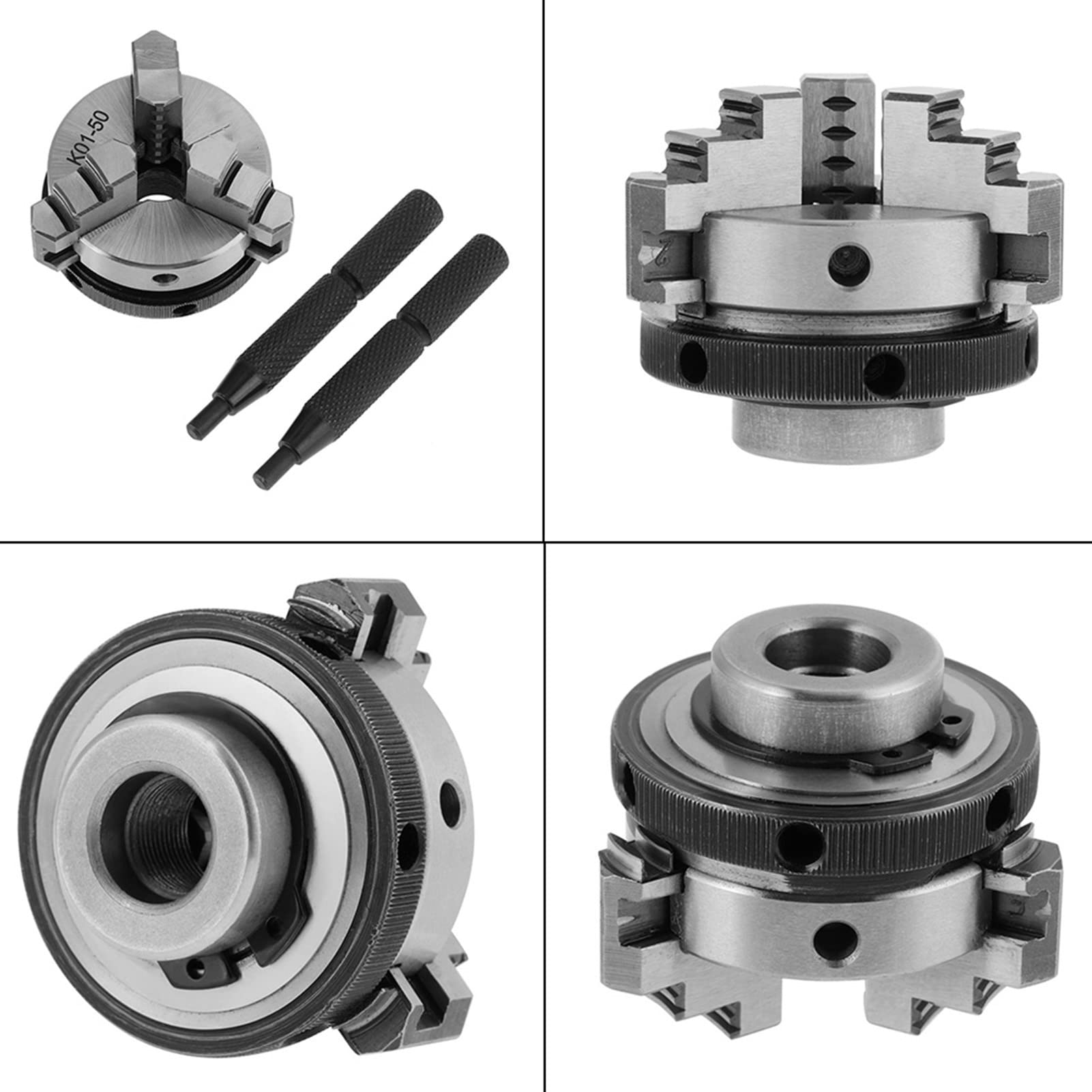 K01-50 Portabrocas de Torno de 2 Mini 3 Mordazas Portabrocas Giratorio Manual Autocentrante M14-1 Rosca