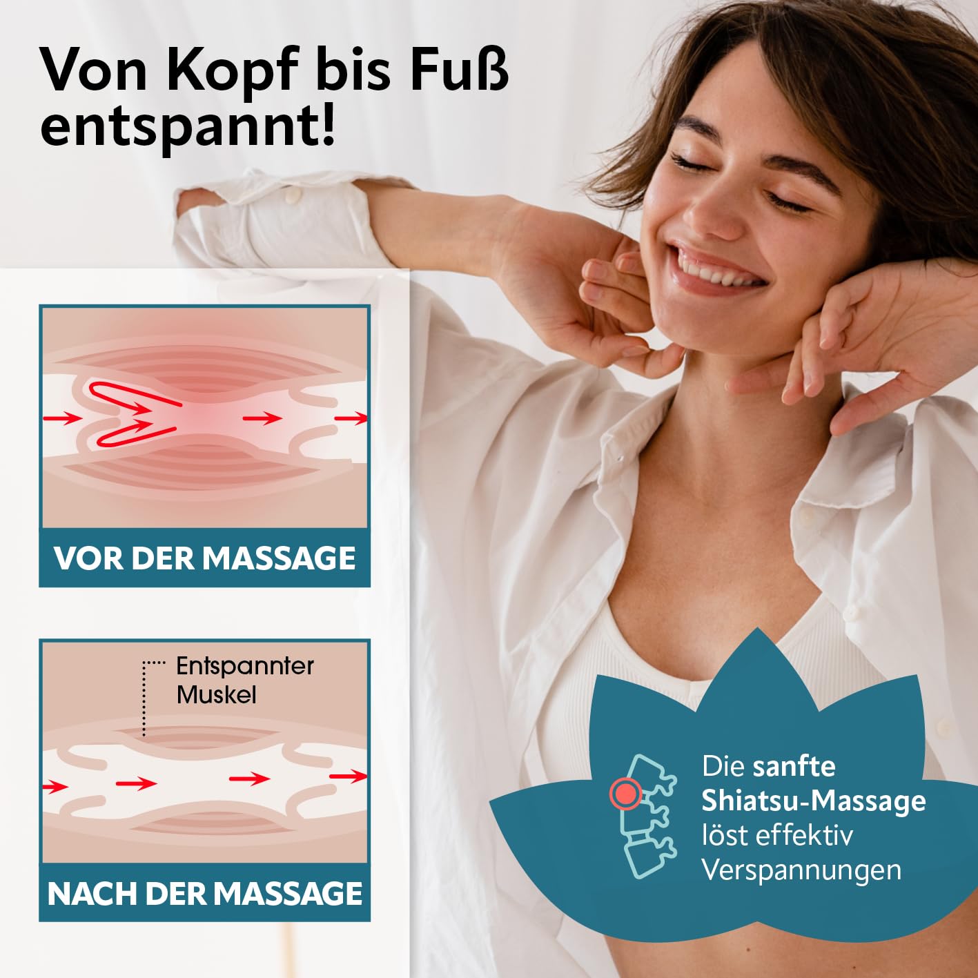 VITALmaxx Shiatsu Nackenmassagegerät | Massagegerät für Schultern, Nacken, Rücken, Beine | Massage mit Wärmefunktion, Knetmassage & Druckmassage | 8 rotierende Massagebälle, schwarz