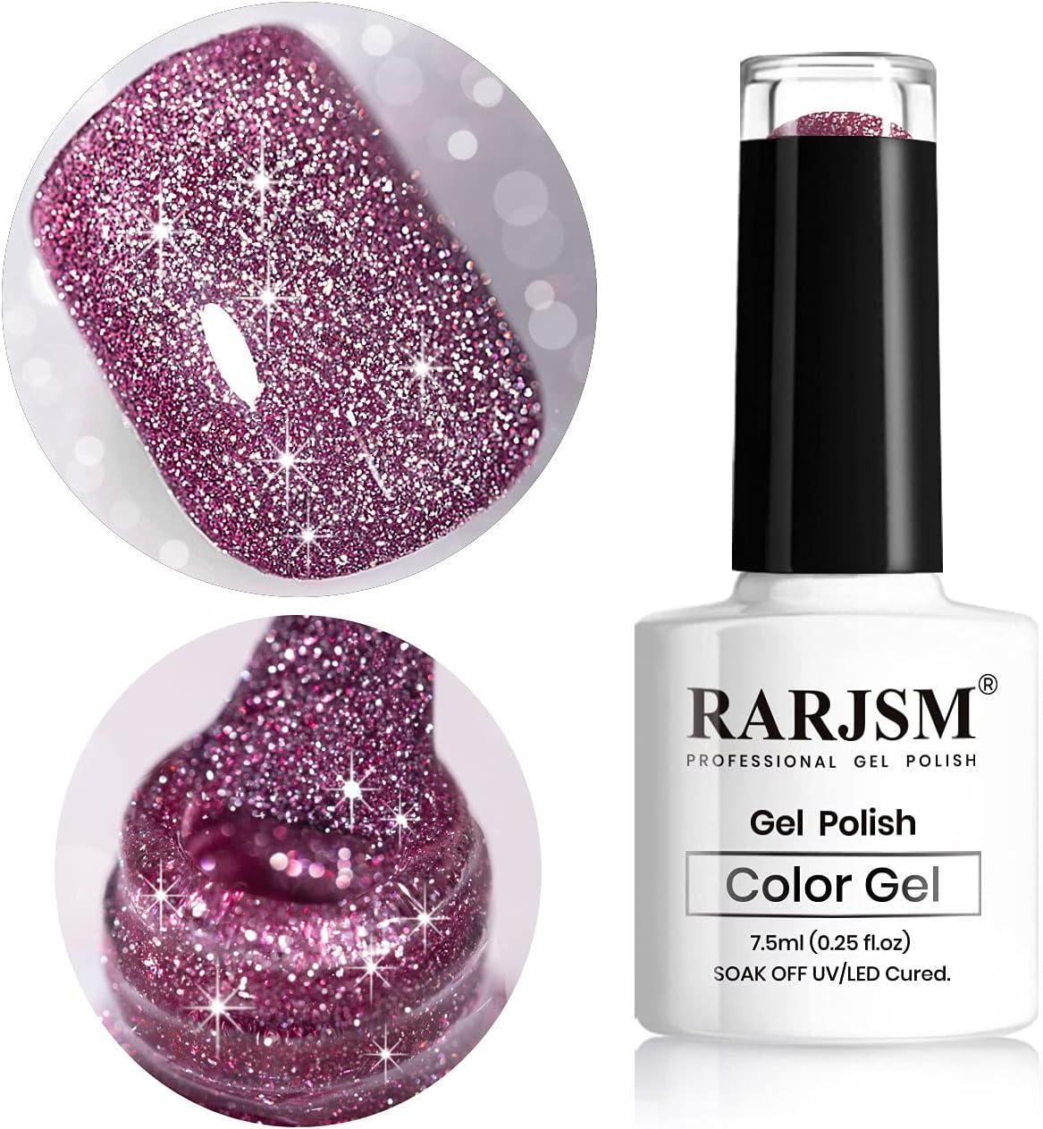 RARJSM Glitter Gel Nail Varnish Shiny Pigments Rose Red Shimmer Sparkle Nail Polish Requires Drying Under UV LED Lamp for Women Spring Summer Nail Beauty Art Design Salon DIY Home 1Piece 7.5ML