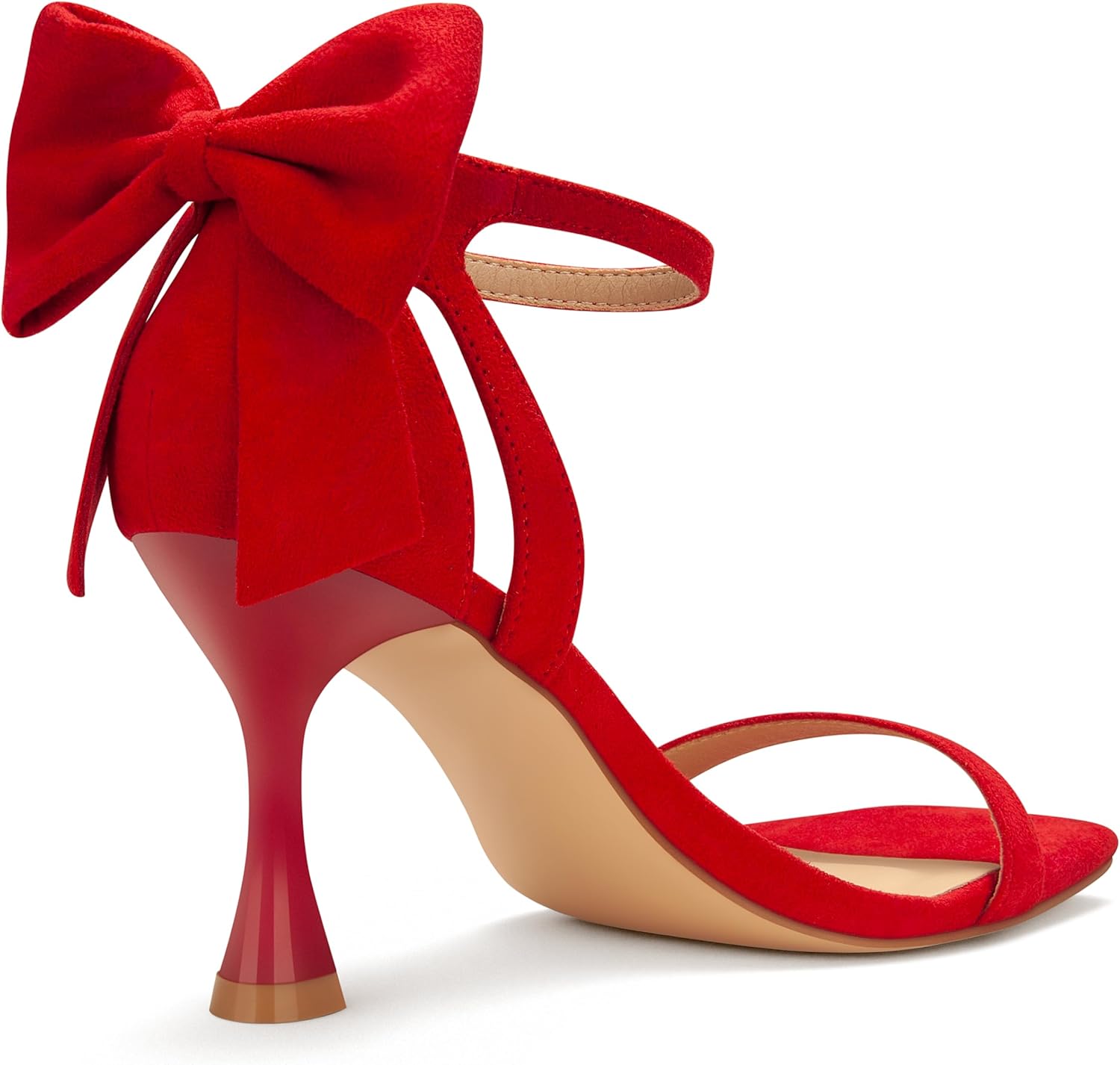 Carcuume Women's Square Toe Heels Bow Tie Ankle Strap Heel Sandals Open Toe Wedding Shoes - Image 4