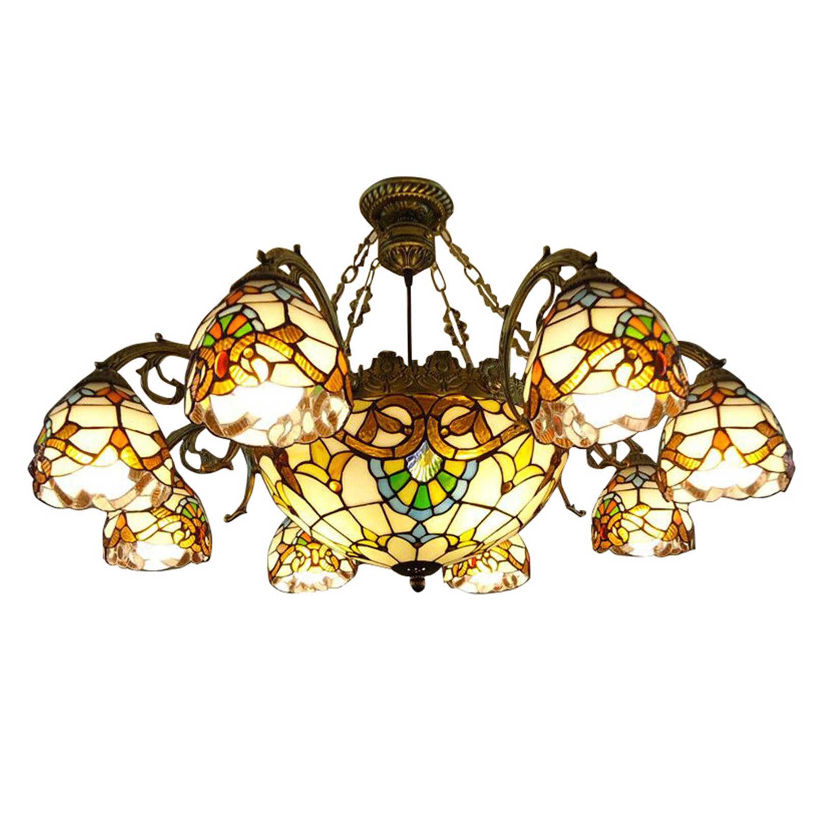 HYJAUSXB 6/8 Heads Ceiling Chandelier, Pendant Light, Handmade Glass Lamp, Crystal Beads Stained Lights, for Bedroom Lobby Living Room Decoration