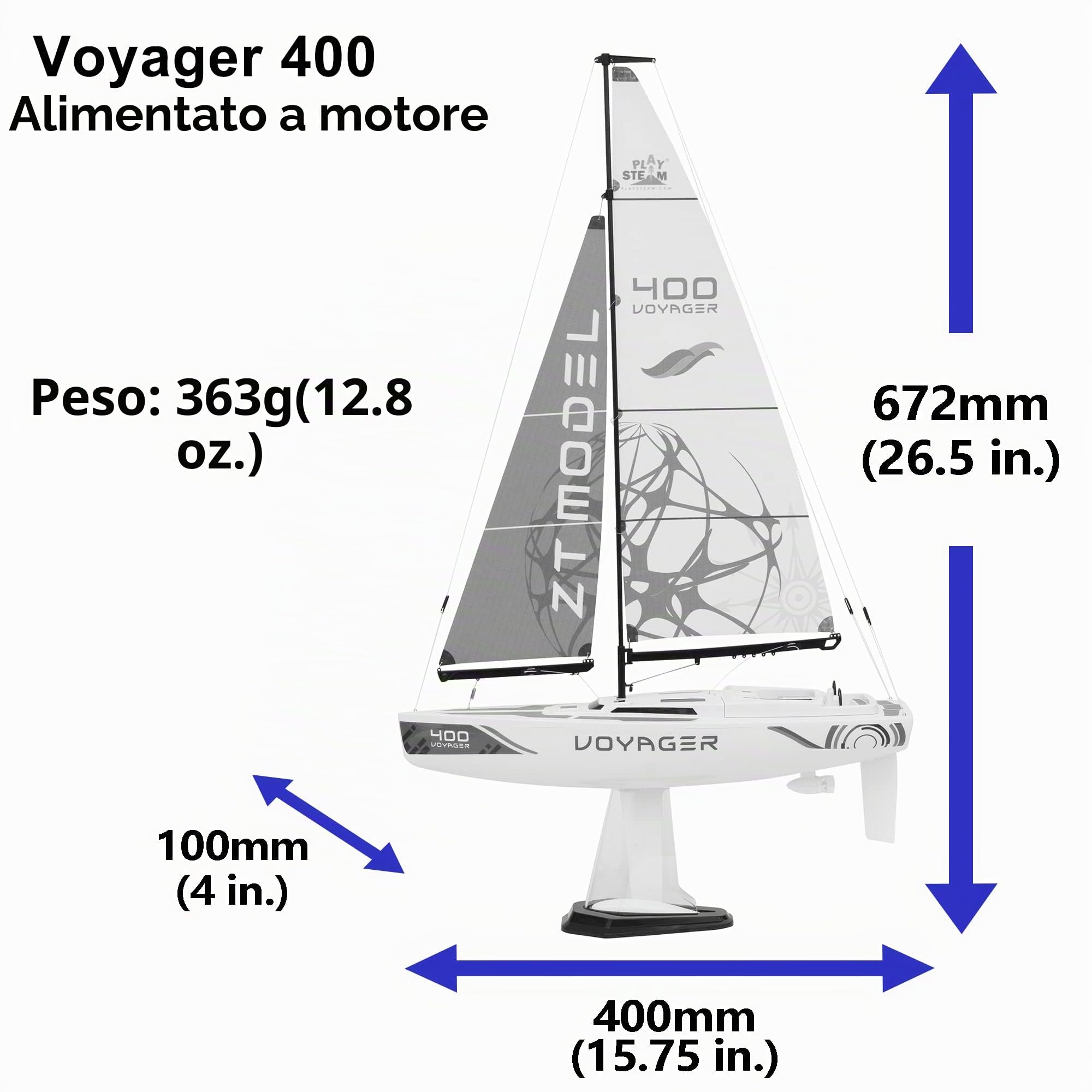 PLAYSTEAM Voyager400 Barca a Vela Radiocomandata 2,4GHz con Motore in Rosso - 66 cm di Altezza