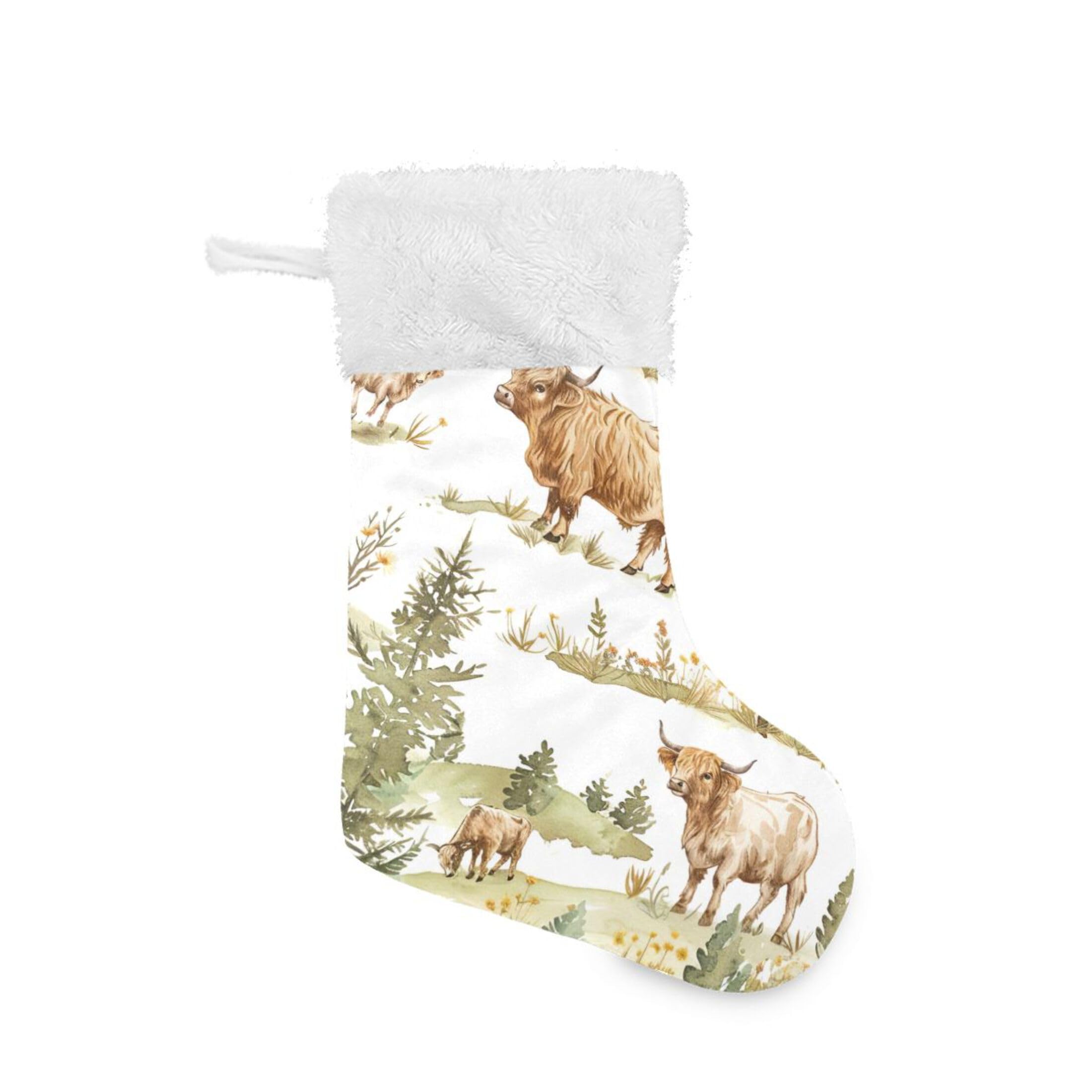 Fuauuyl Watercolor Cows Christmas Stocking 18 In Xmas Hanging Stocking with Plush Cuff for Family Holiday Party Fireplace Decorations, 2 Pack