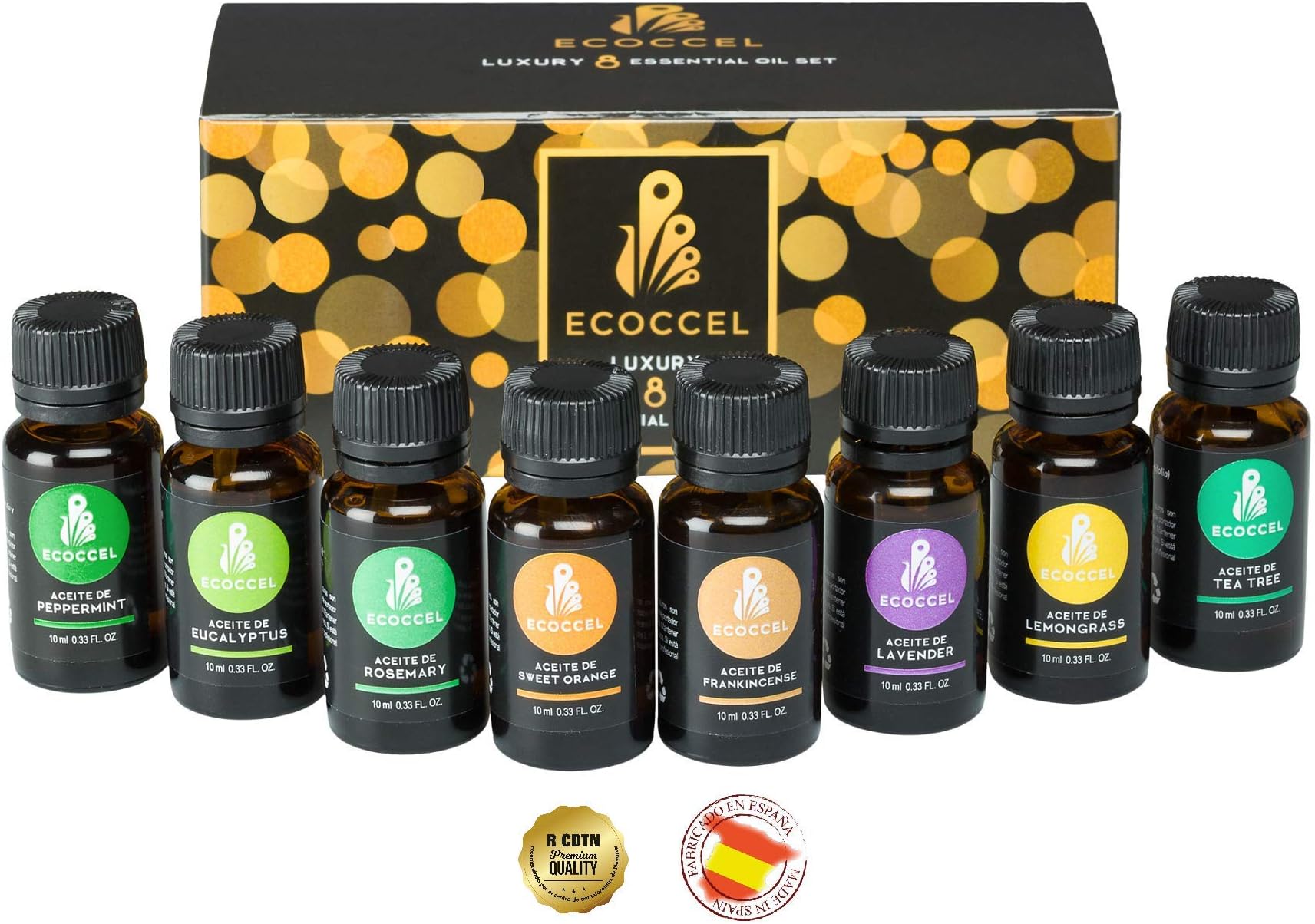 Essential Oil, Natural Essential Oils, Lavender Essential Oil, Rosemary, 100% Pure, Best Essential Oils for Beauty, Aromatherapy Essential Oils for Home. Pack 8 ecoccel Luxury 10 ml.