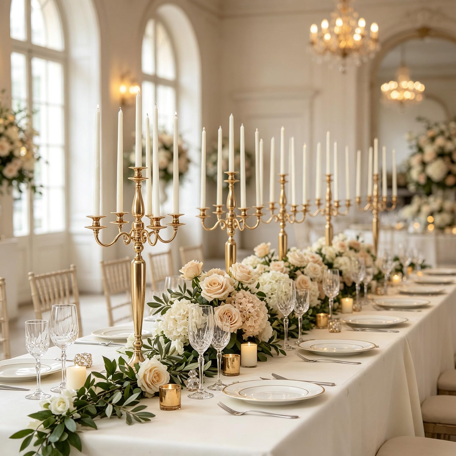 Vincidern Candelabro de 5 velas de oro de 29 pulgadas, Soporte Vela Moderno y Elegante – Boda, Cena Fiesta Halloween y Eventos Formales