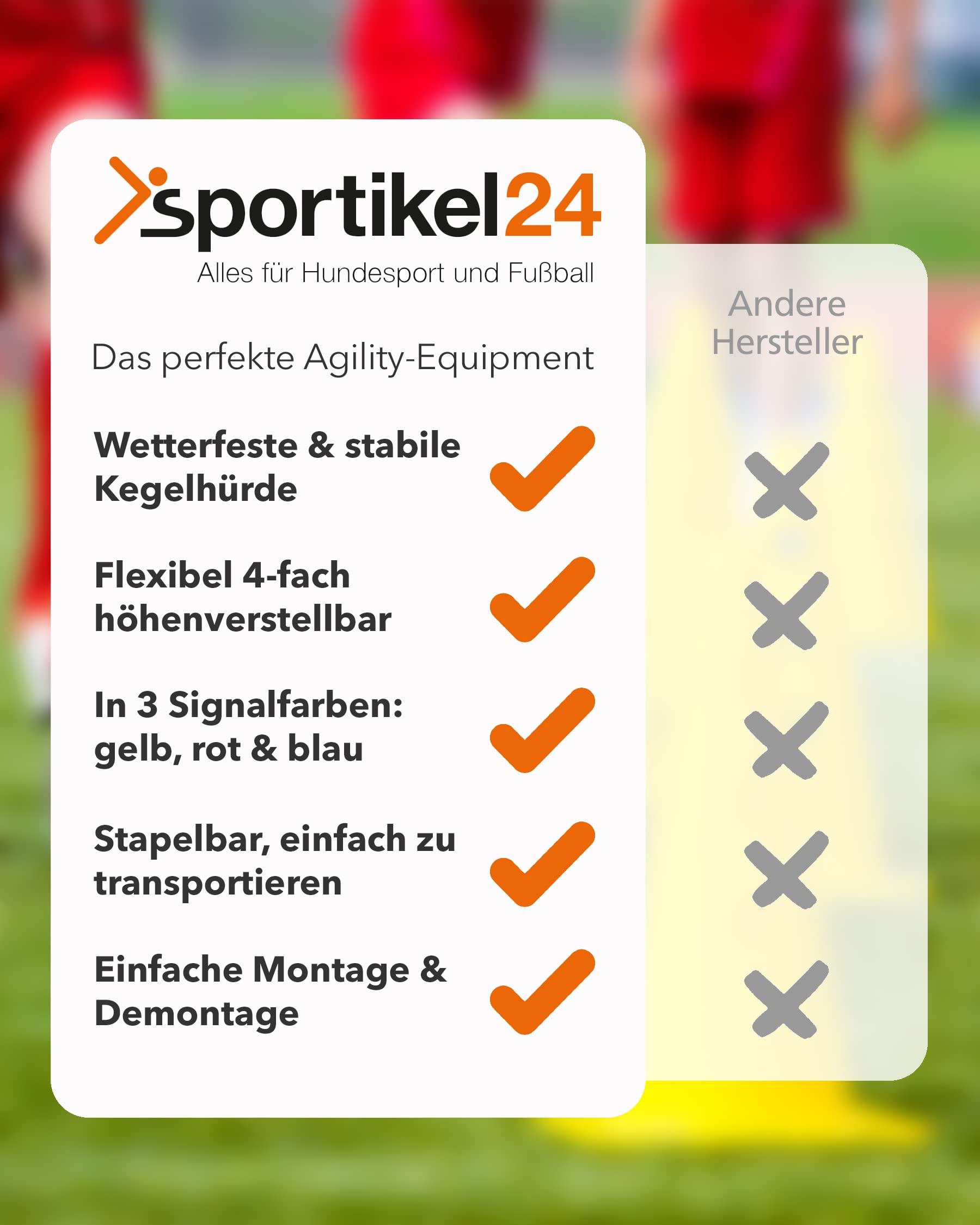 Kegel Ostacoli 50 con aste da 100 cm, set da 3 pezzi, giallo/rosso/blu, ostacoli per agility, bambini e sport di squadra, mini set flessibile per allenamento parcours;