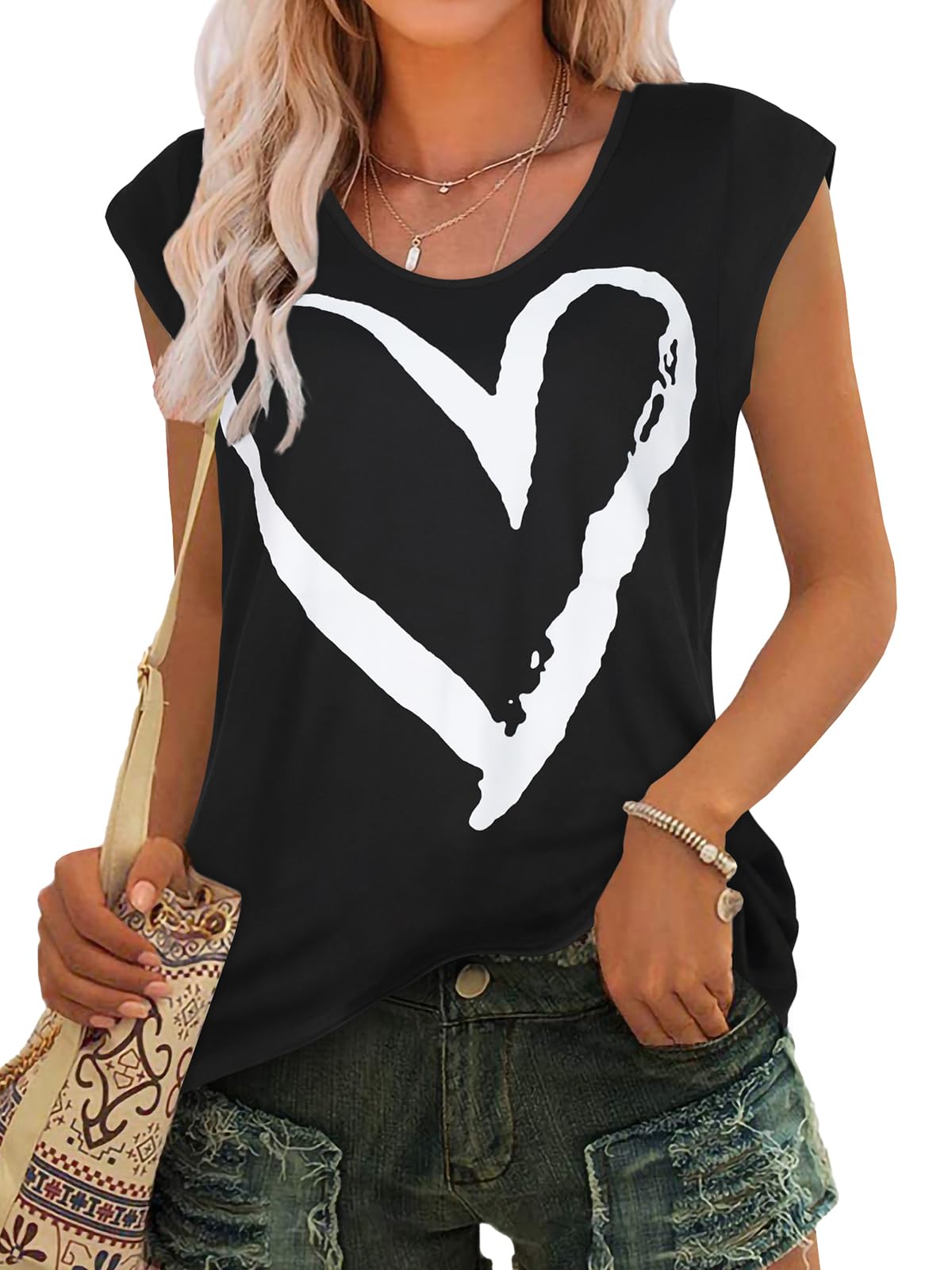 JOELLYUS Womens Summer Tops Casual Loose Cap Sleeve T Shirts Basic Dressy Tees Blouses