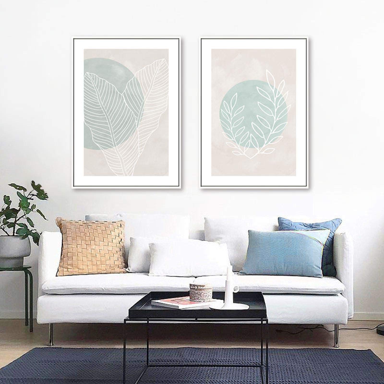 Cuadro de hojas nórdicas abstractas para decoración de la sala de estar moderna en pack de dos 8