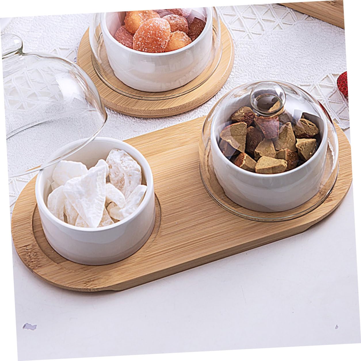 SOLUSTRE 2 Juegos Bol de Elegante para Servir Postres y Ensaladas con Superficie Lisa y Fácil Limpieza para Restaurante y Hogar Incluye Tapa Transparente y Bandeja