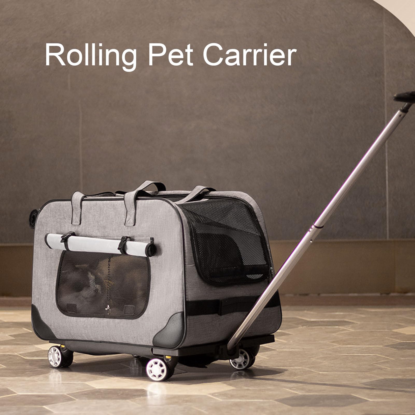 Transportín con Ruedas, Transportín Plegable para Perros Y Gatos con Ruedas Desmontables Y Asa Telescópica Transpirable Malla Oxford Tela Pet Travel Carrier para Menos De 17.5kg