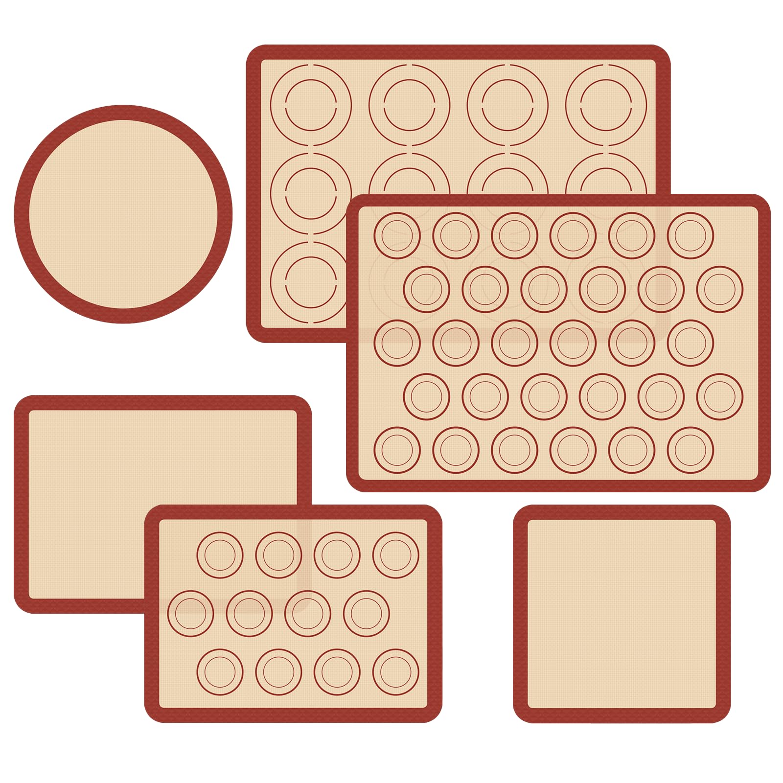 Silikon Backmatte 6er Set, Macaron Silikon Backmatte für Backbleche, Antihaft & Wiederverwendbar Silikonmatten zum Backen von Macarons, Keksen, Gebäck, Pizza