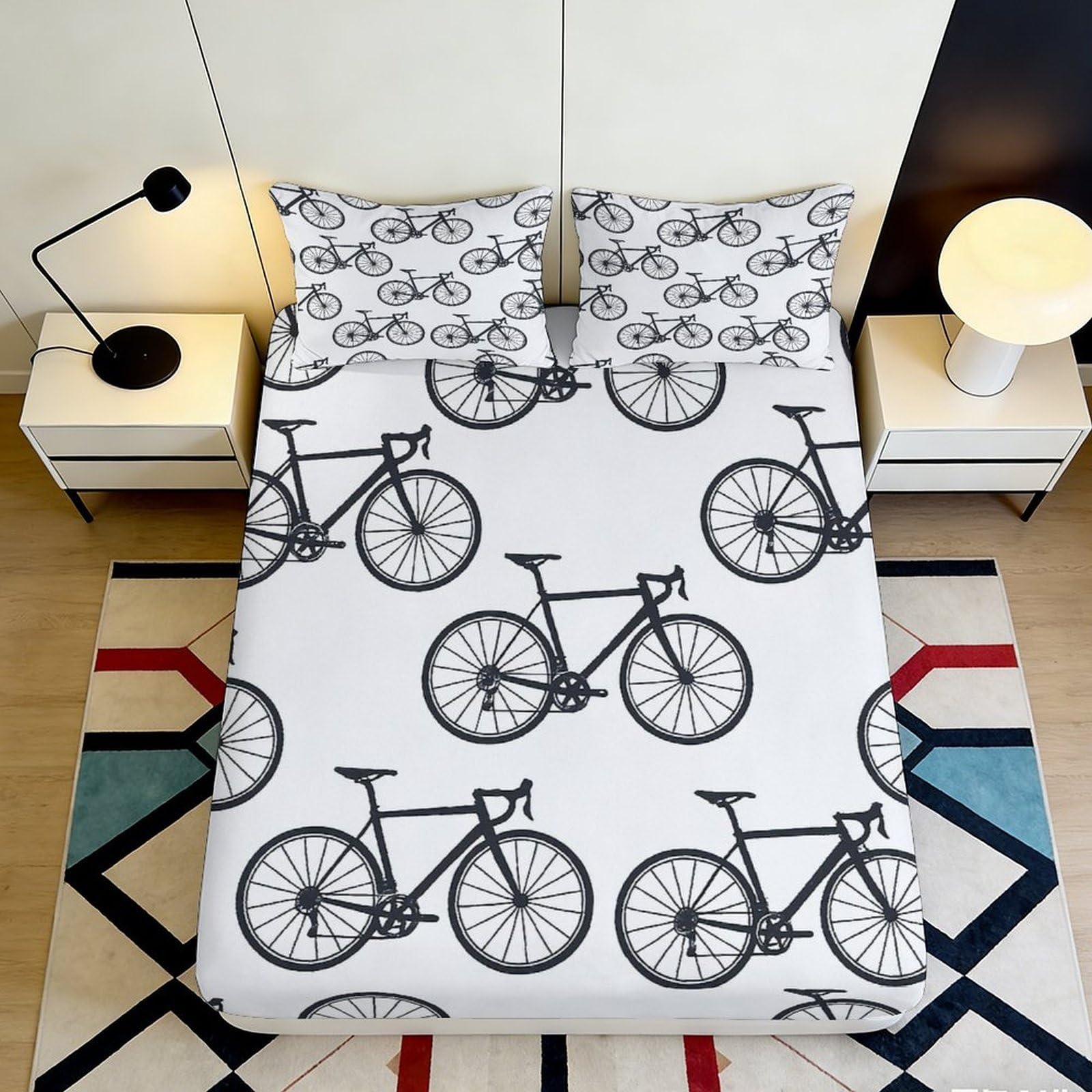 Qjzxknhpgr Style-4 3D Printed Bicycle Pattern Fitted Sheet Microfiber Soft Breathable Bike Bed Cover For Bedroom Dorm Mattress Protection Decor 90X200x25cm
