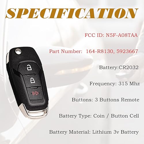 Miniatura 3 de Llavero de repuesto para Ford F-150/F150 2015-2023 F250 F350 2017-2022 Explorer 2016-2022 Ecosport 2018-2021 Ranger 2019-2022 Bronco Maverick Escape