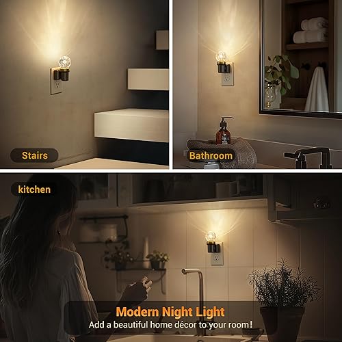 Miniatura 6 de JandCase Luces nocturnas enchufables a la pared, paquete de 2 luces nocturnas regulables, luces nocturnas automáticas globulares con sensor de luz