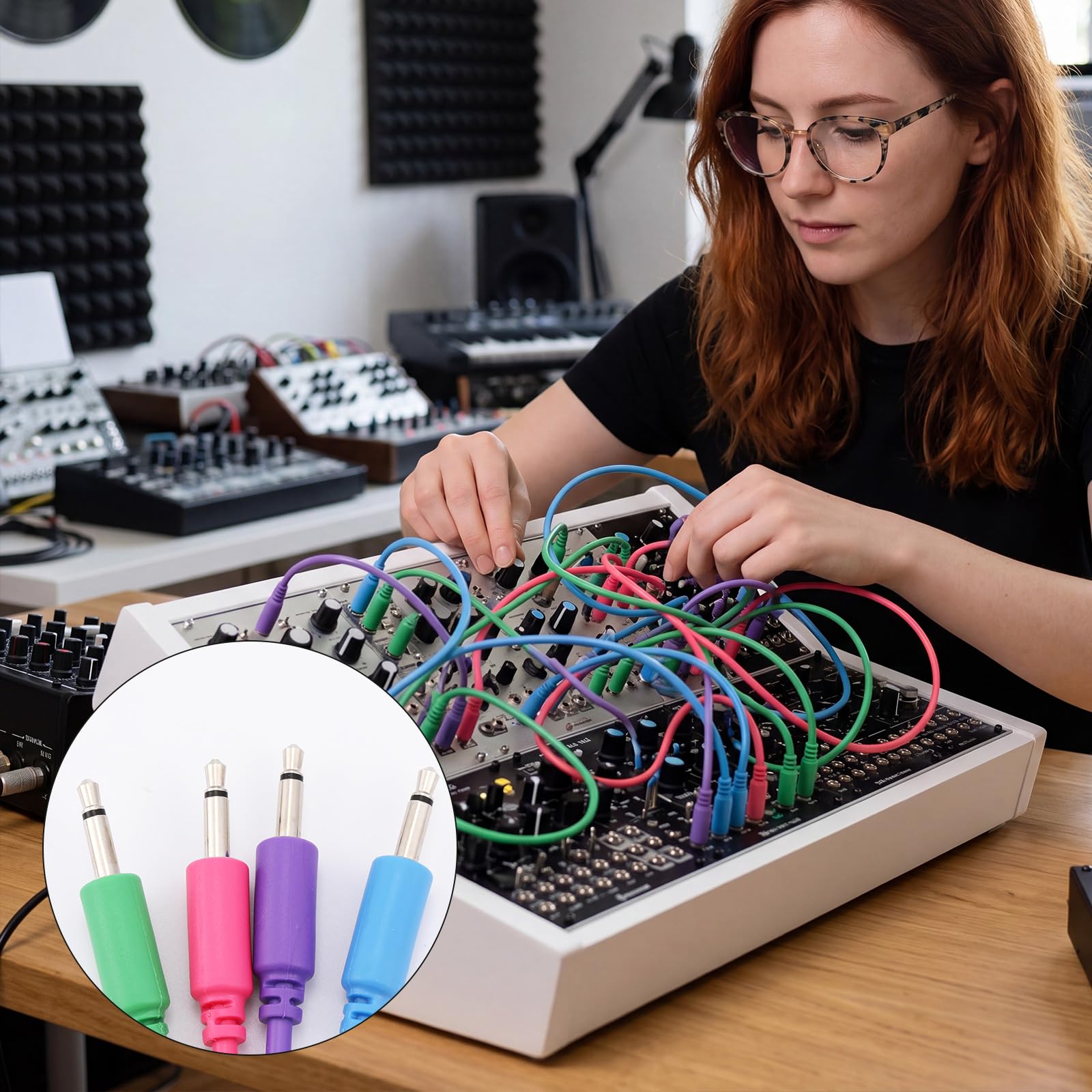 Konohan Confezione da 28 cavi patch mono modulari da 3,5 mm, 1/8 di pollice, per studio audio, palcoscenico, 15 cm, 30 cm, 45 cm, 60 cm, compatibili con sintetizzatore sintetizzatore Eurorack Moog