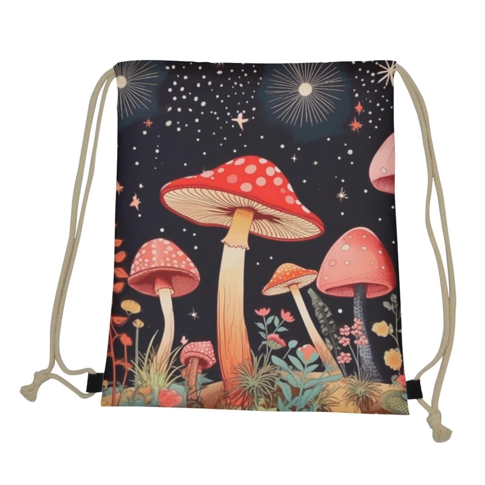 Showudesigns Mushroom Girls Drawstring Bag Galaxy Swimming String Backpack Travel Organizer Drawstring Bag Run Gymsack for Soccer Tennis PE Bags - Image 2