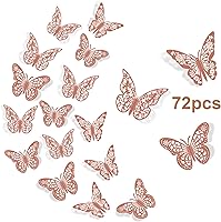 Vista 7 de Decoración de pared de mariposa 3D, 72 piezas, 3 estilos, 3 tamaños, mariposas azules para fiestas, cumpleaños, decoraciones de pasteles