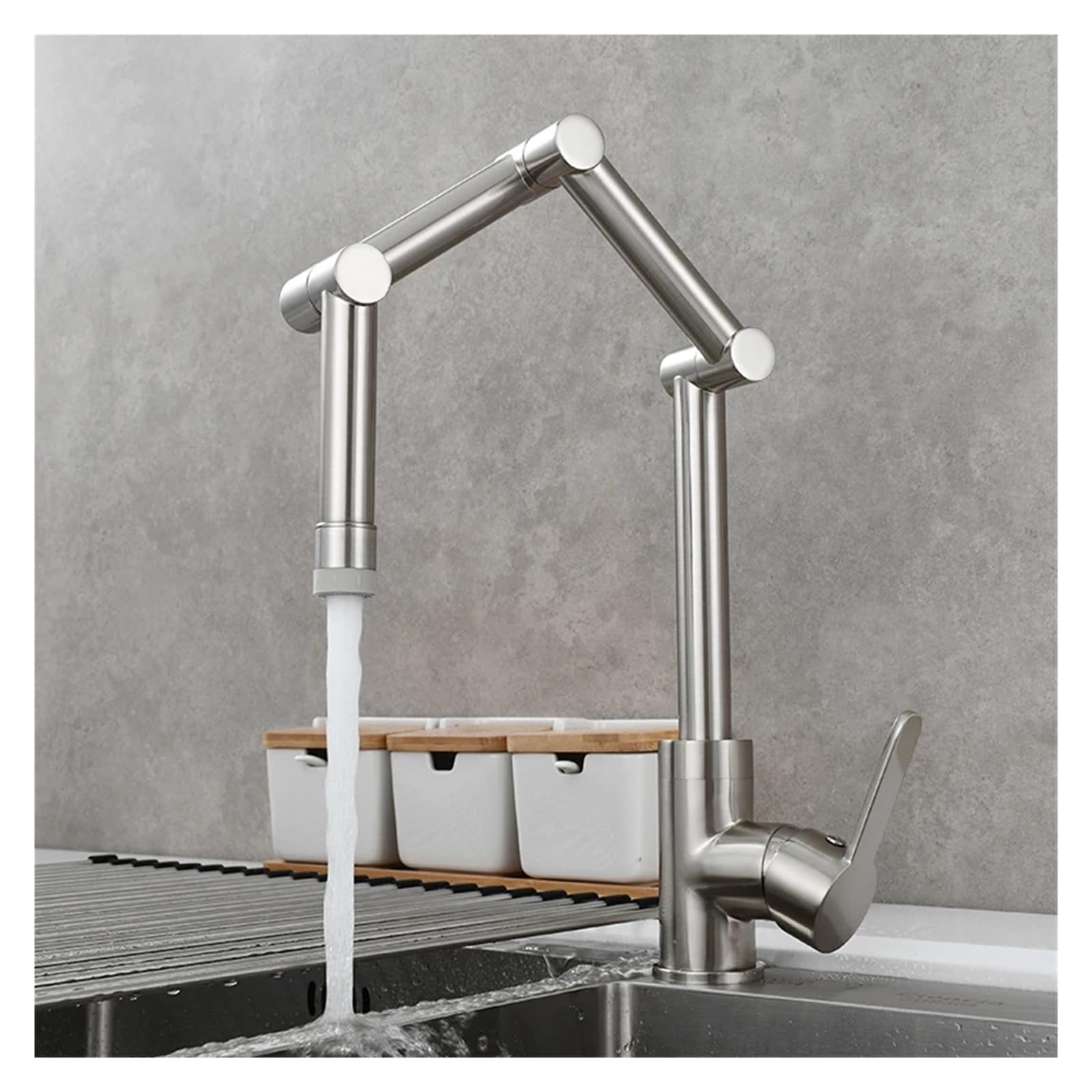 Grifos mezcladores para Fregadero Grifo de Cocina Plegable Tres Secciones con Brazo articulado Agua Caliente y fría (1 función Titanio)