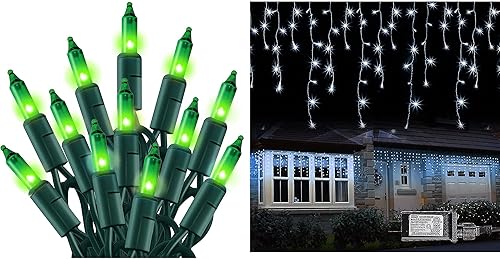 Dazzle Bright 29.5 pies 360 luces LED de carámbano de Navidad + 33 pies 150 unidades de mini luces de Navidad