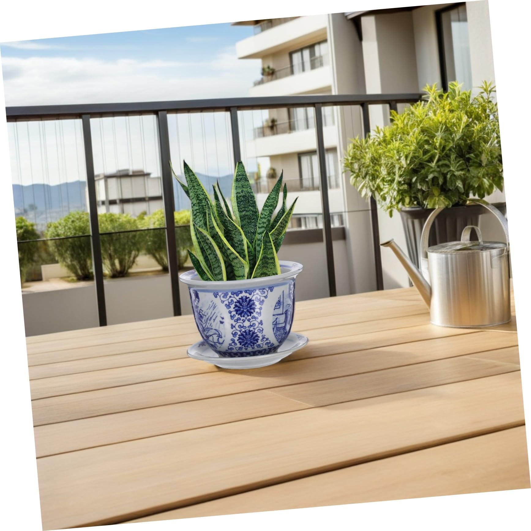 BESTonZON Ceramiczny Doniczka z Podstawką Chiński Niebiesko Biały Kwiatowy Wzór Dekoracyjny Doniczka Do Roślin Domowych Sukulentów i Bonsai Łatwy Utrzymaniu Design