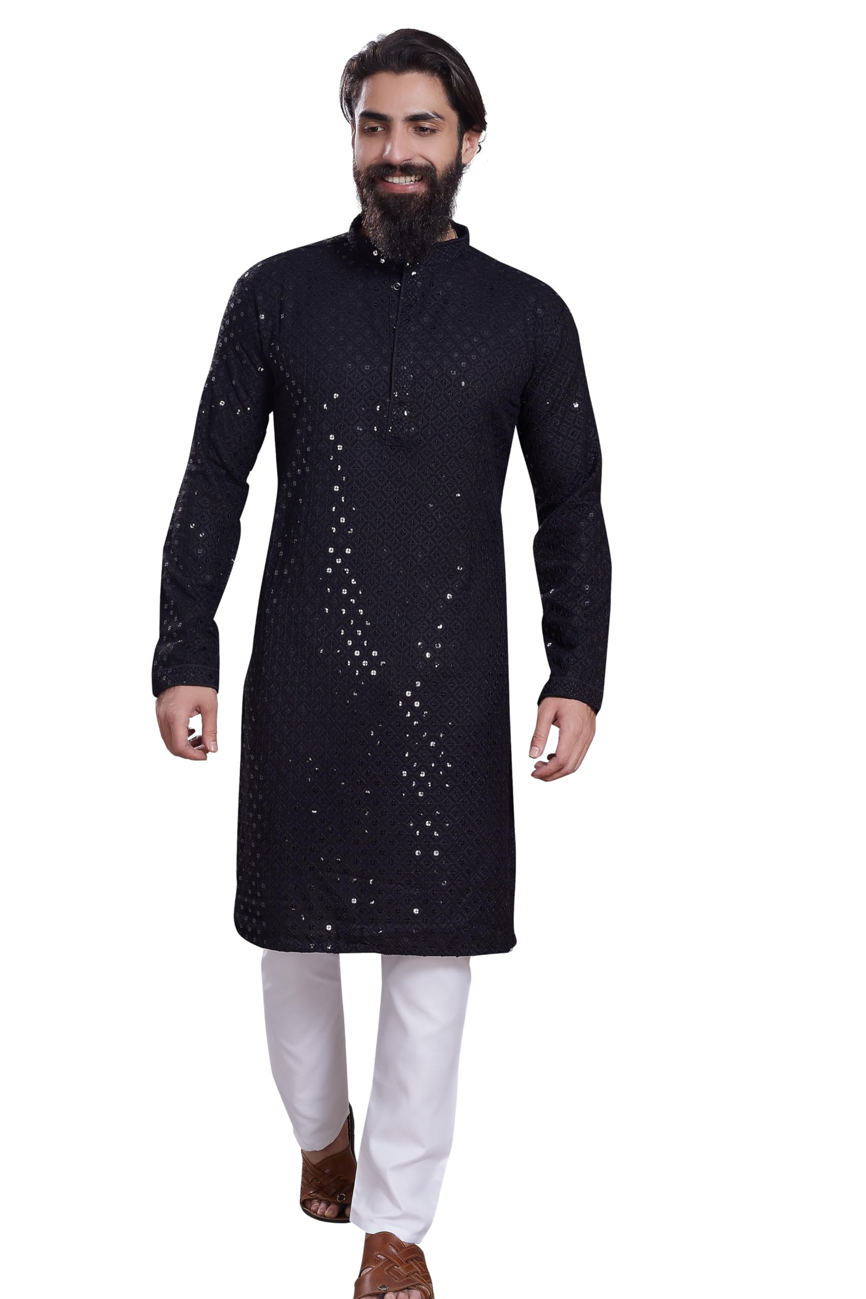 Divisive Men's Sequince Embroidered Cotton Blend Only Slim Fit Kurta (Dkrt230_S_Black)