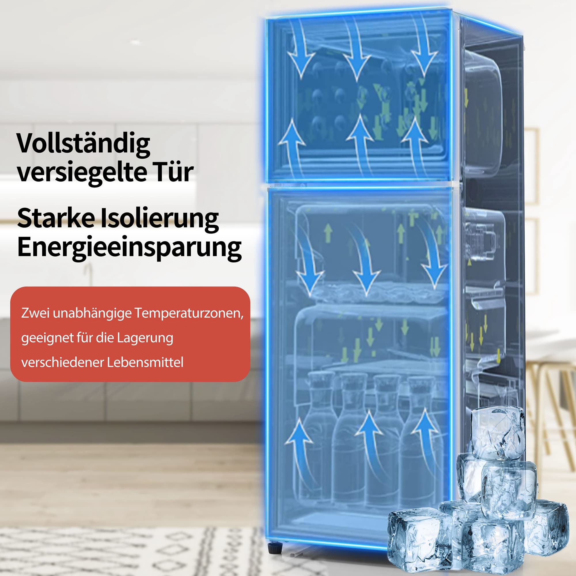 Merax Retro Kühlschrank 92L Kühl-Gefrierkombination, Zweitürig, 28L Gefrierfach, 7 Temperaturstufen, 41x105,5 cm Rot