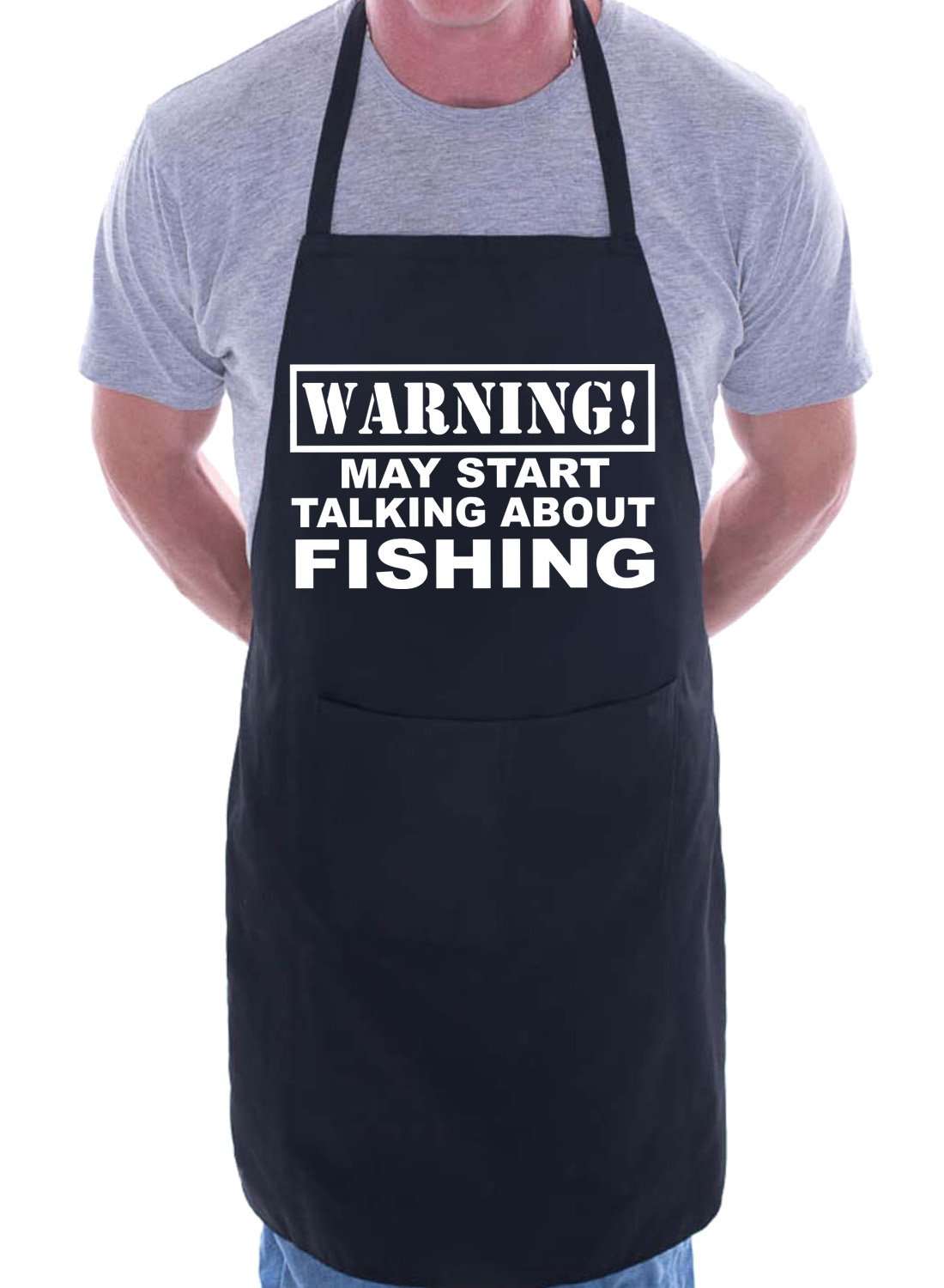 Print4U Warning May Talk About Fishing Funny BBQ Novelty Cooking Apron Black