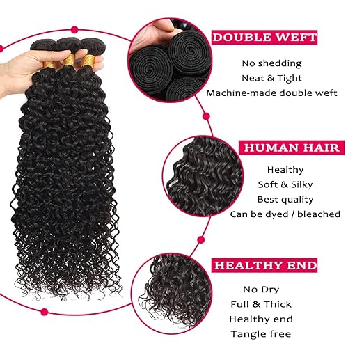 Miniatura 2 de Paquetes húmedos y ondulados, 100% sin procesar, onda de agua, brasileña, 4 paquetes de cabello humano de 12, 14, 16, 18 pulgadas, 10A, extensiones